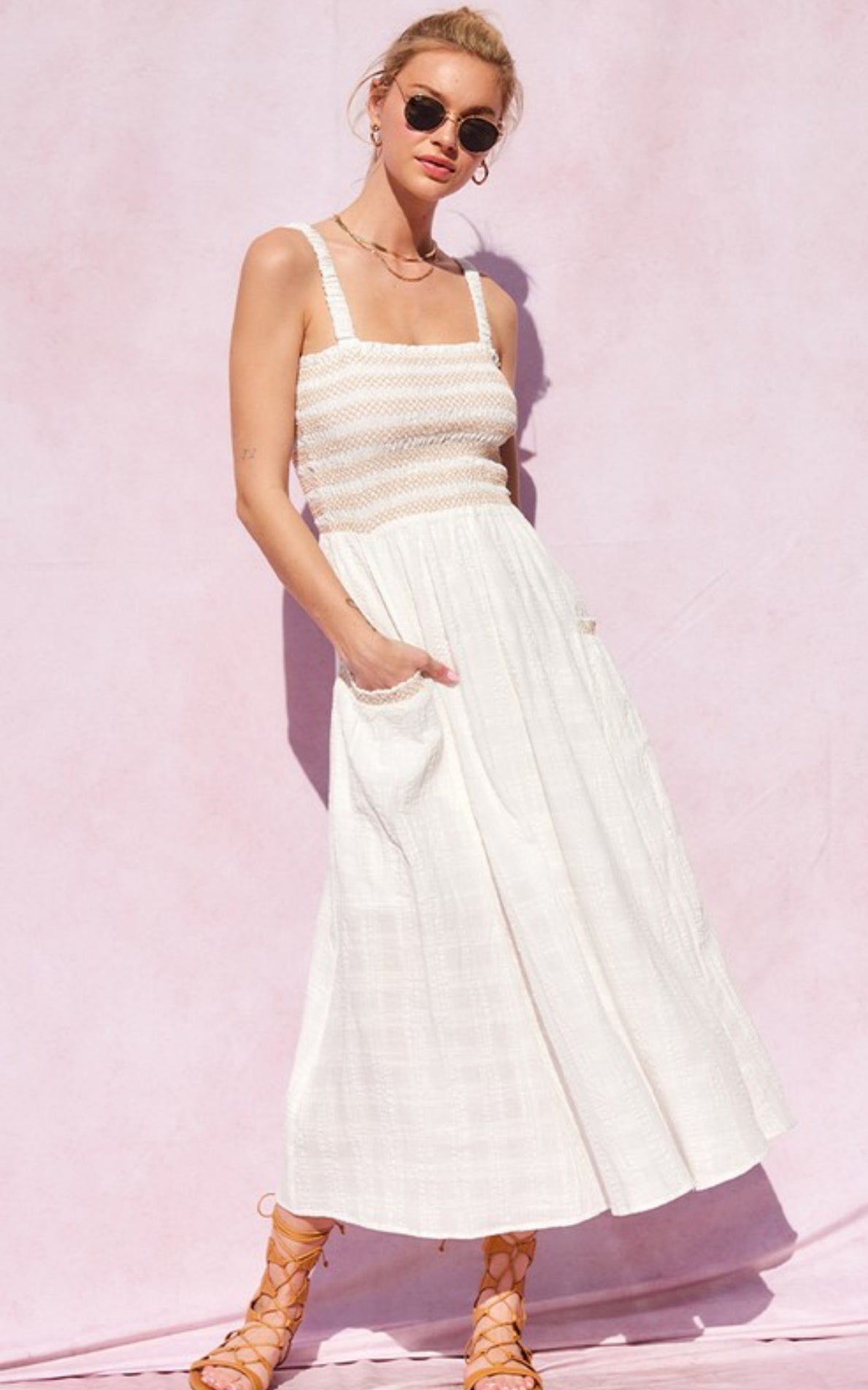White Embroidery Midi Dress