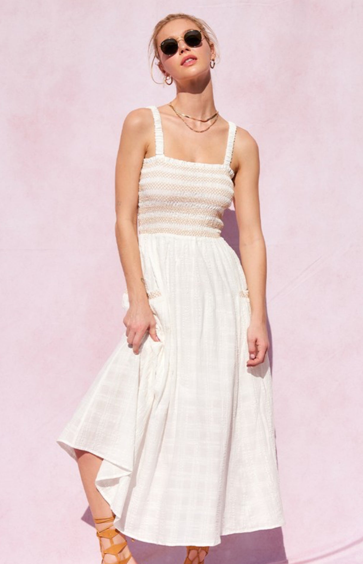 White Embroidery Midi Dress