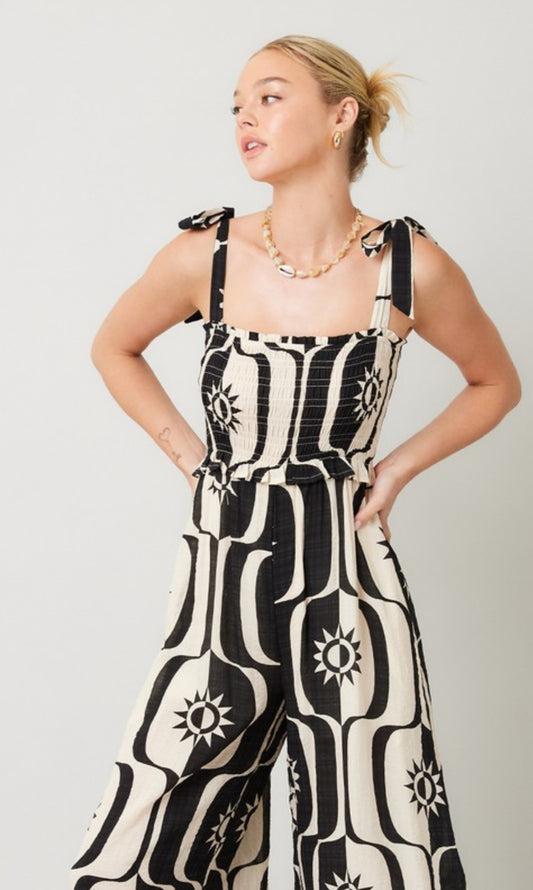Printed Smocked Jumpsuit