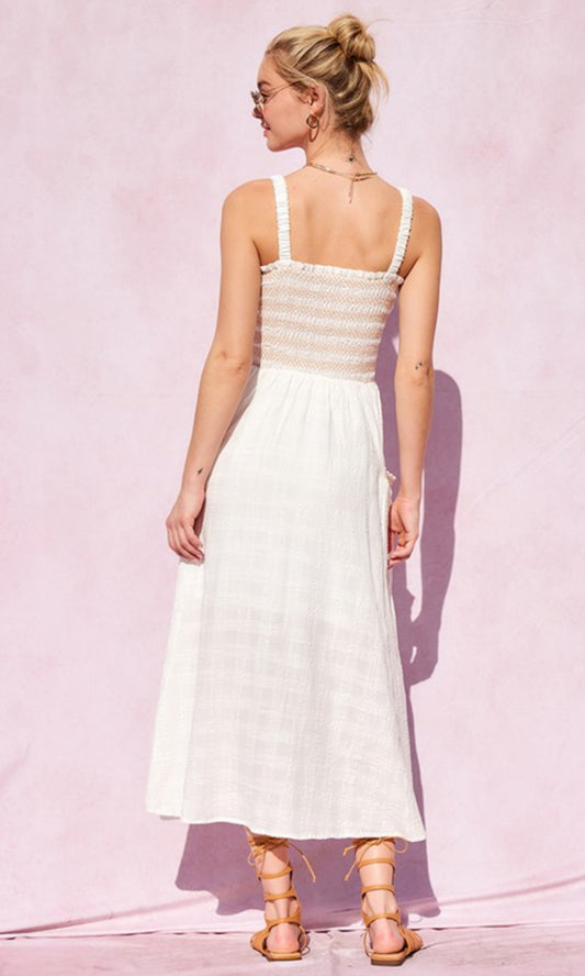 White Embroidery Midi Dress