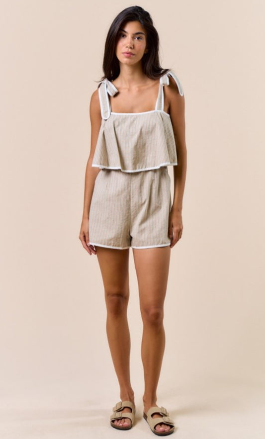 Contrast Hem Taupe Romper