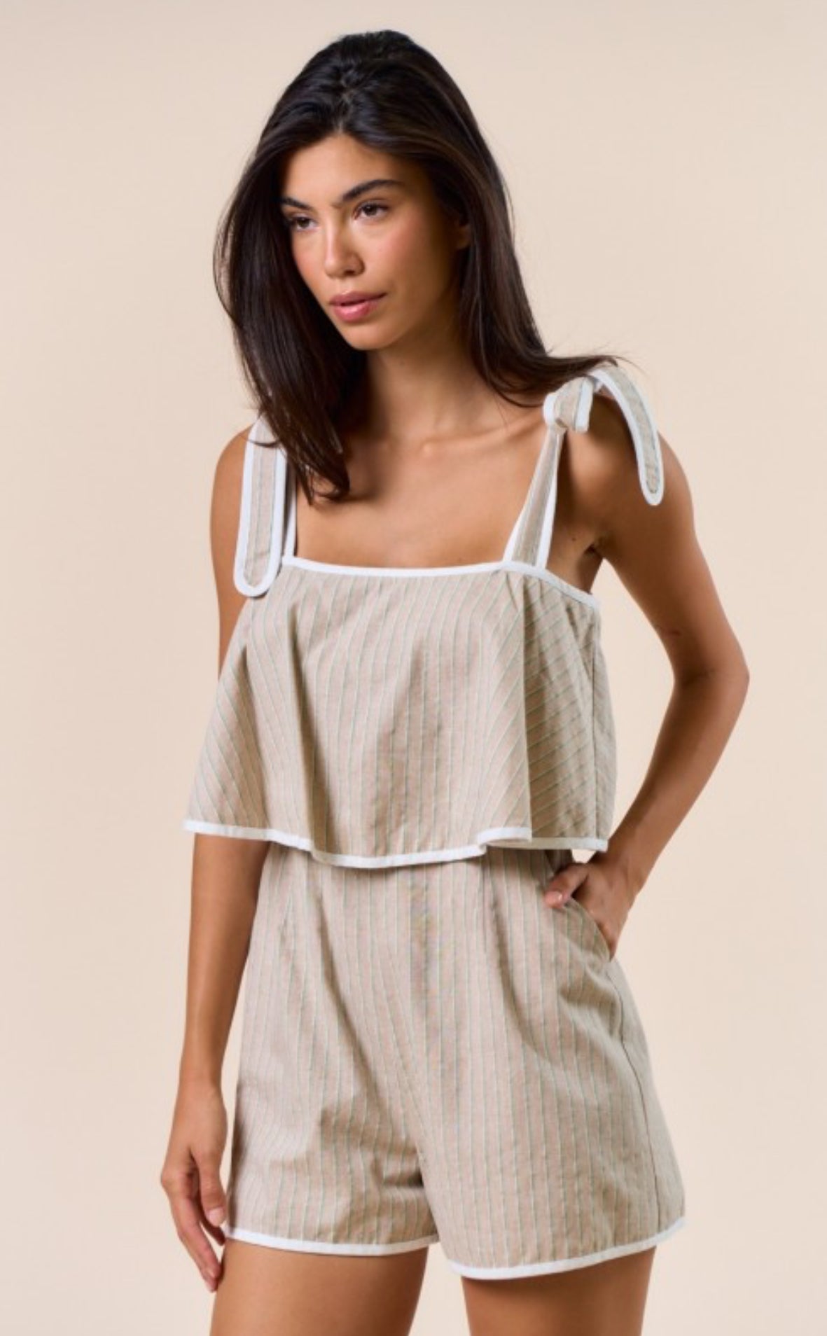 Contrast Hem Taupe Romper