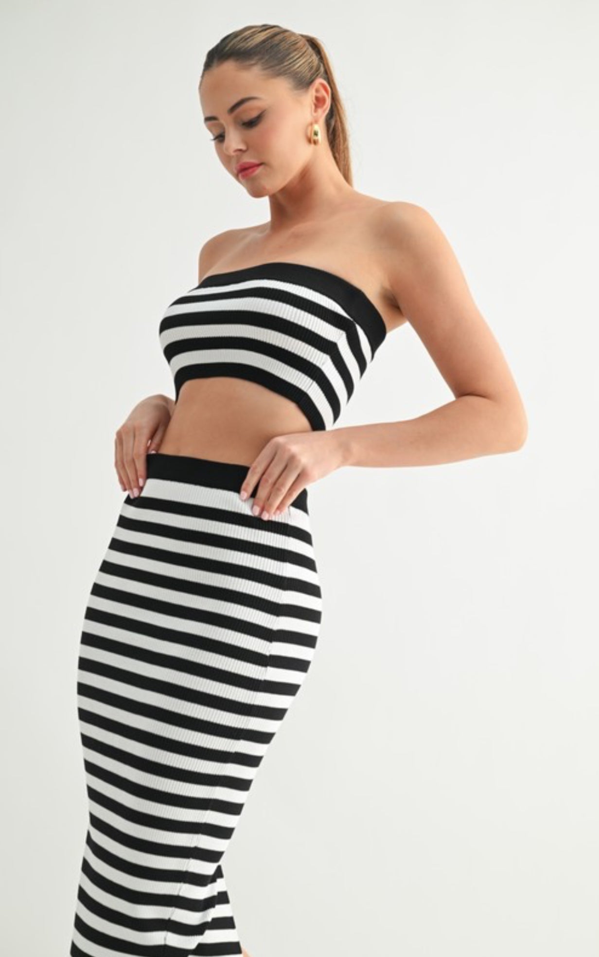 Striped Tube Top & Skirt Set