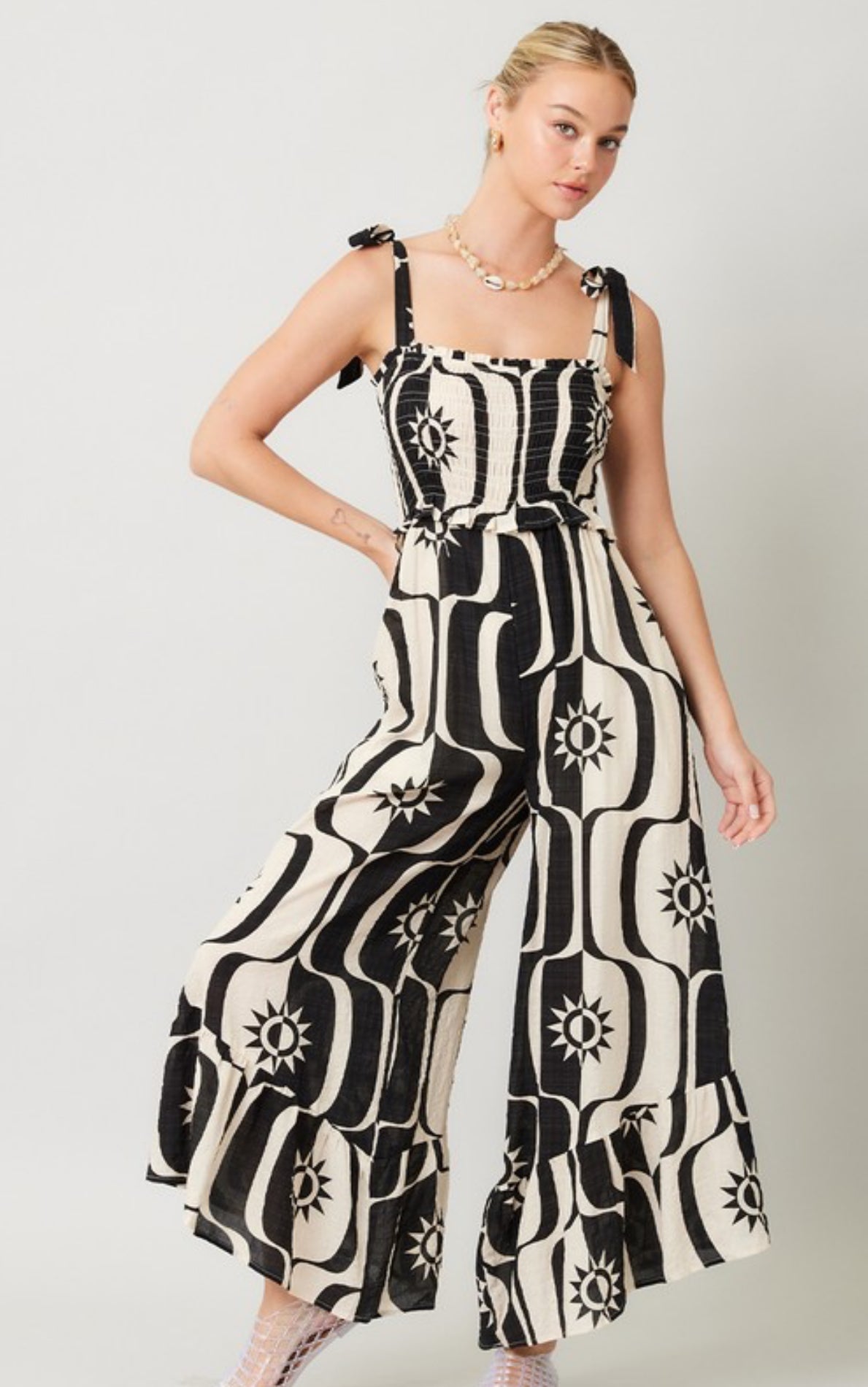 Printed Smocked Jumpsuit