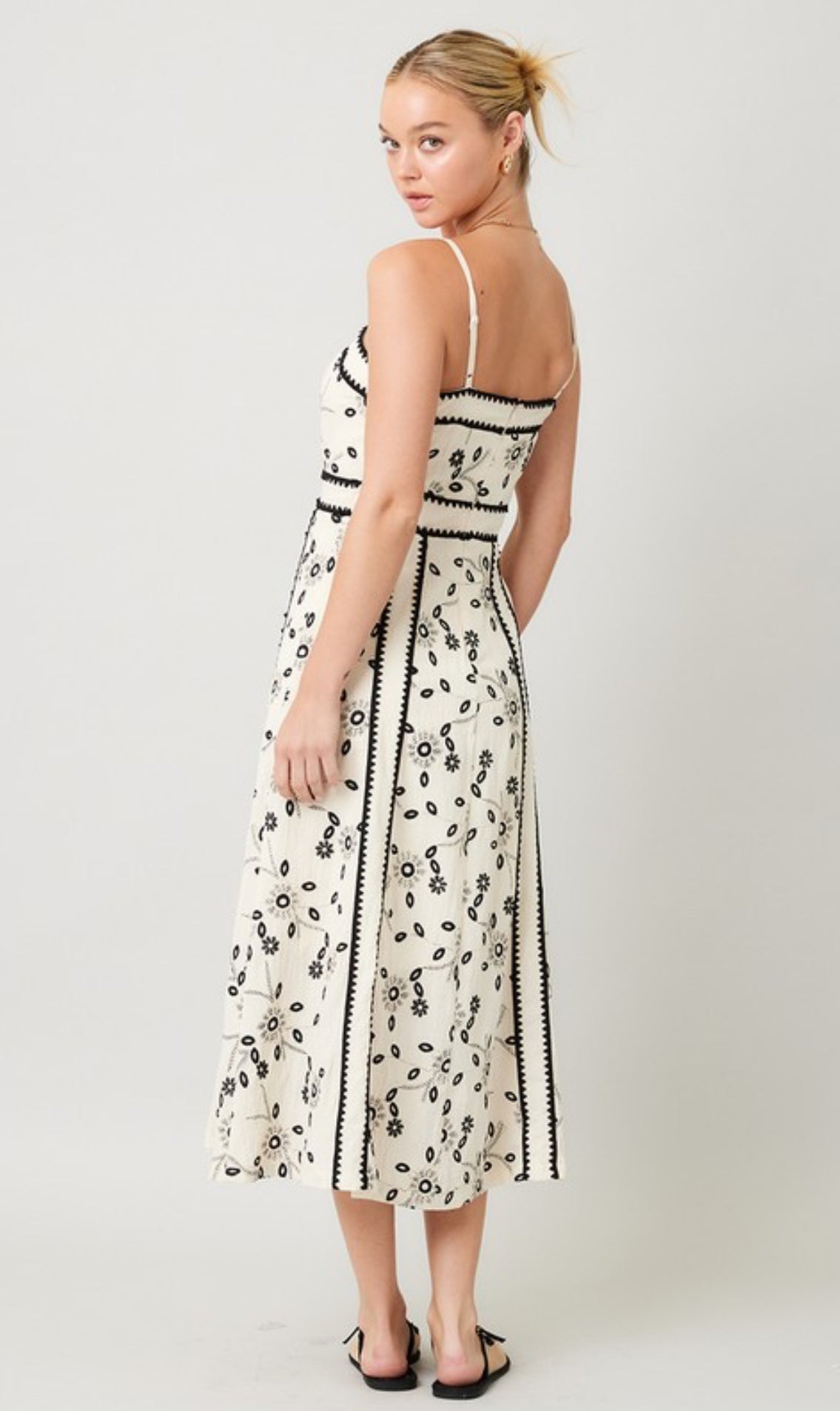 Natural/Black Embroidery Dress
