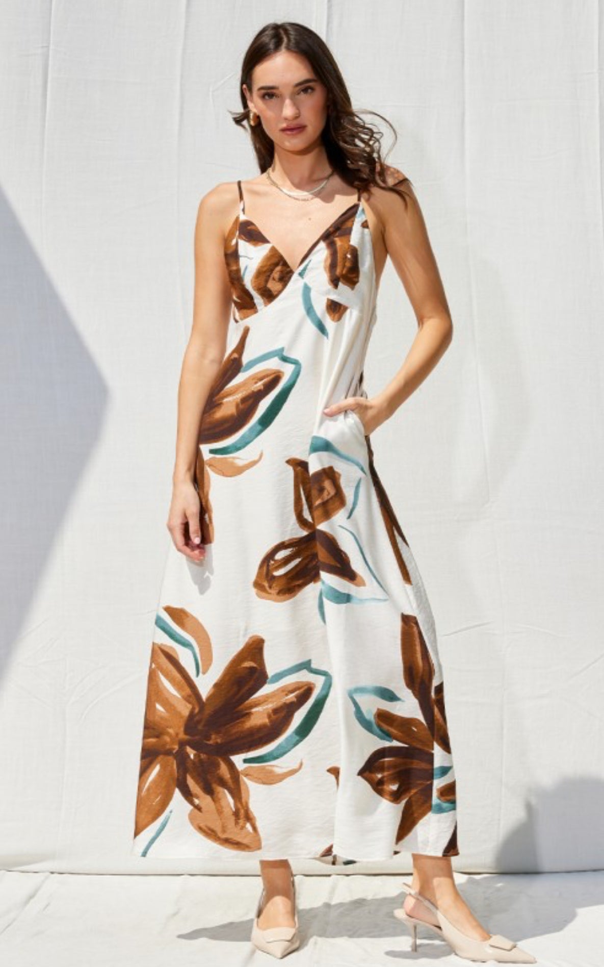 Brown Open Back Maxi Dress