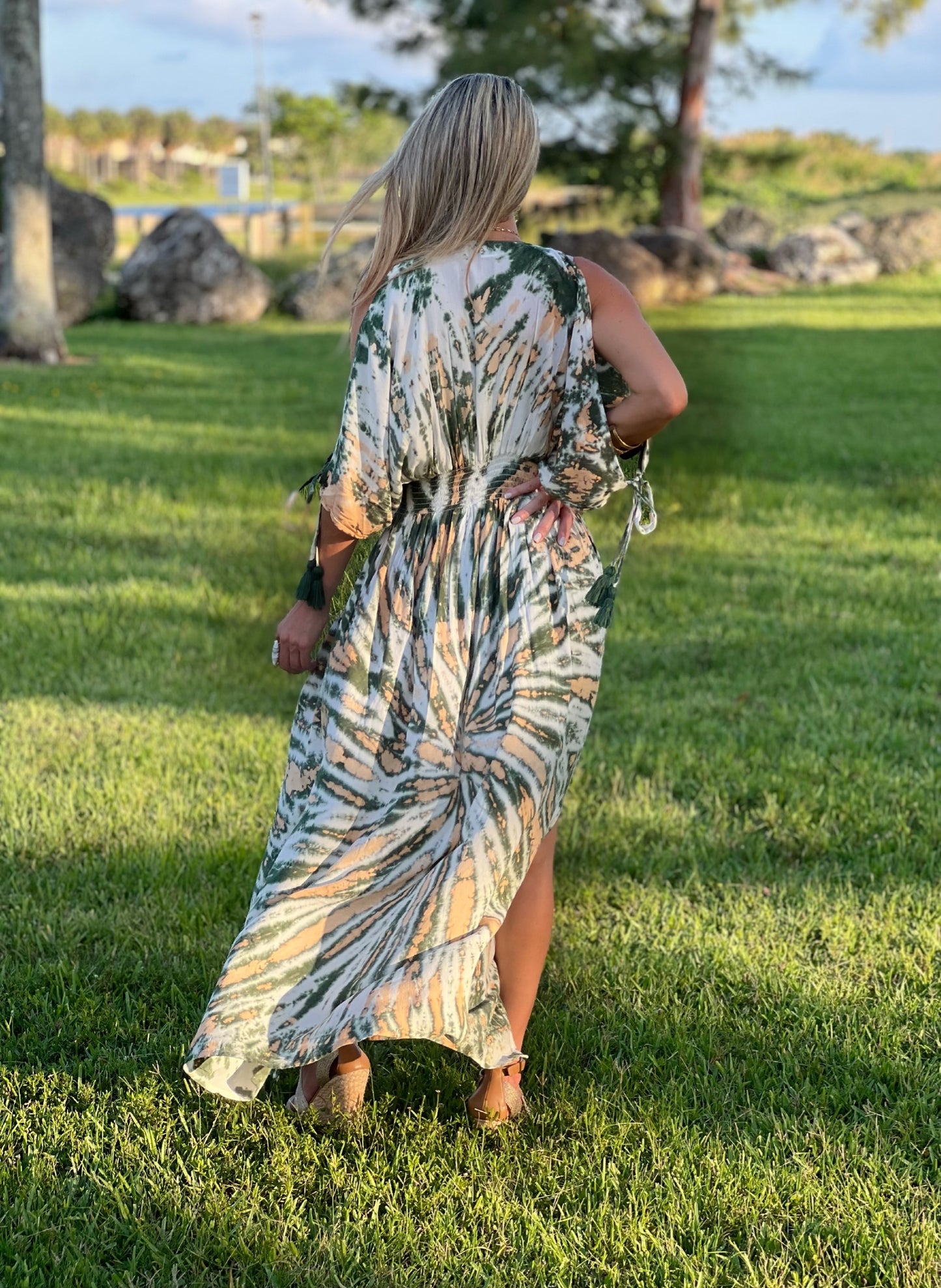 Green Tie Dye Print Maxi