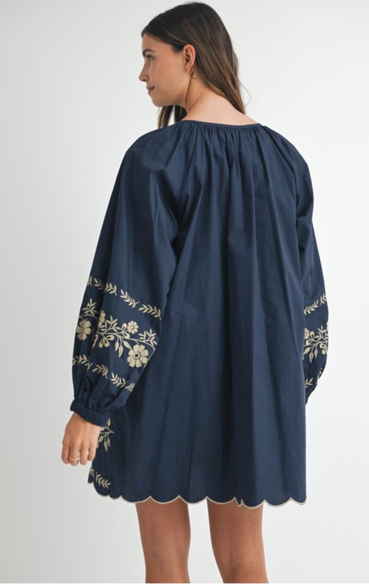 Embroidered Peasant Mini Dress