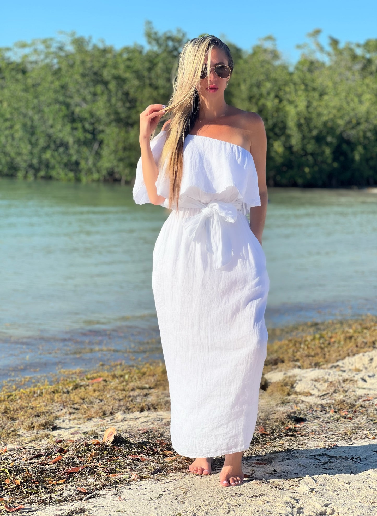 One Shoulder Linen Dress