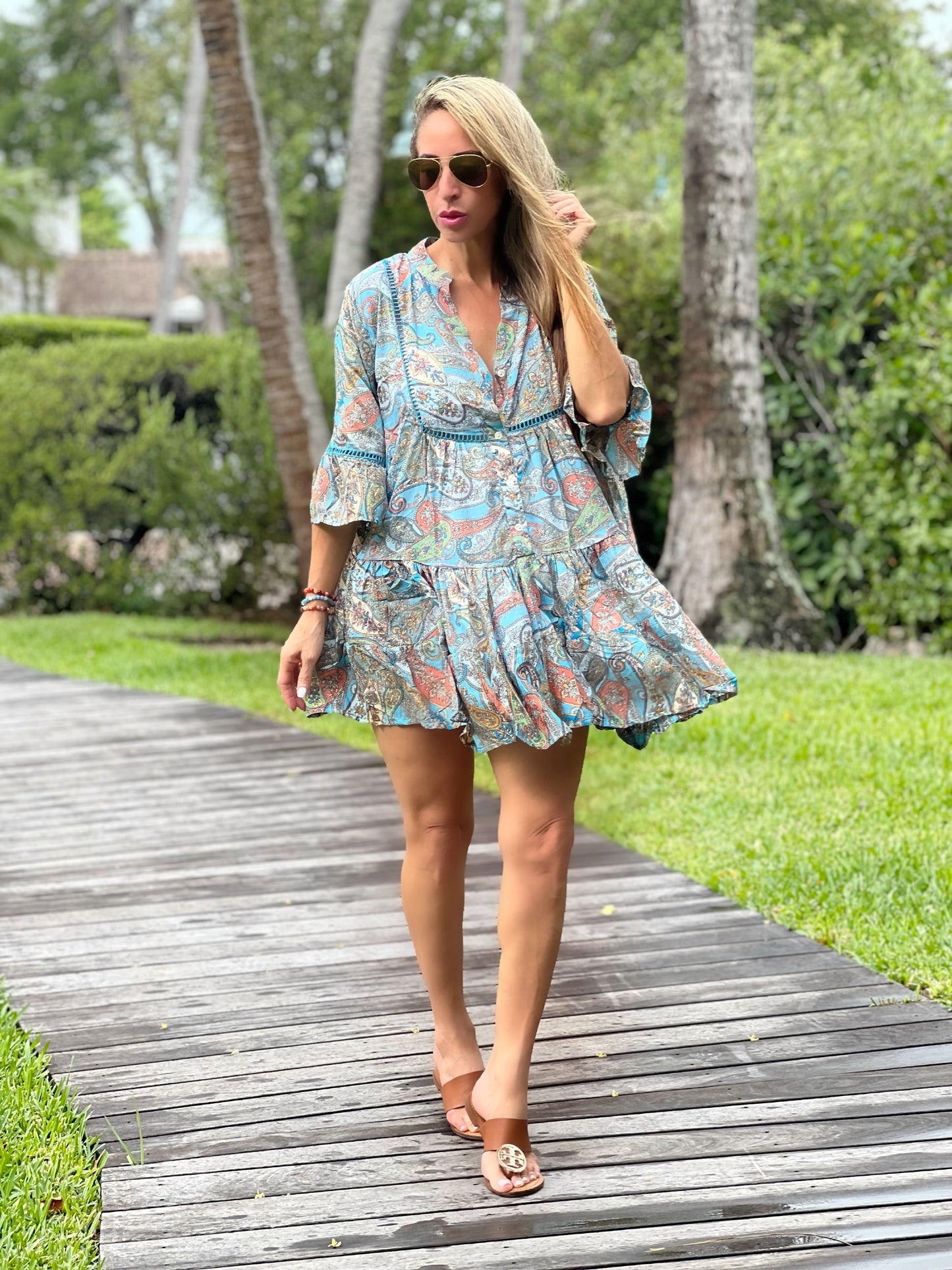 Turquoise Print Short Dress