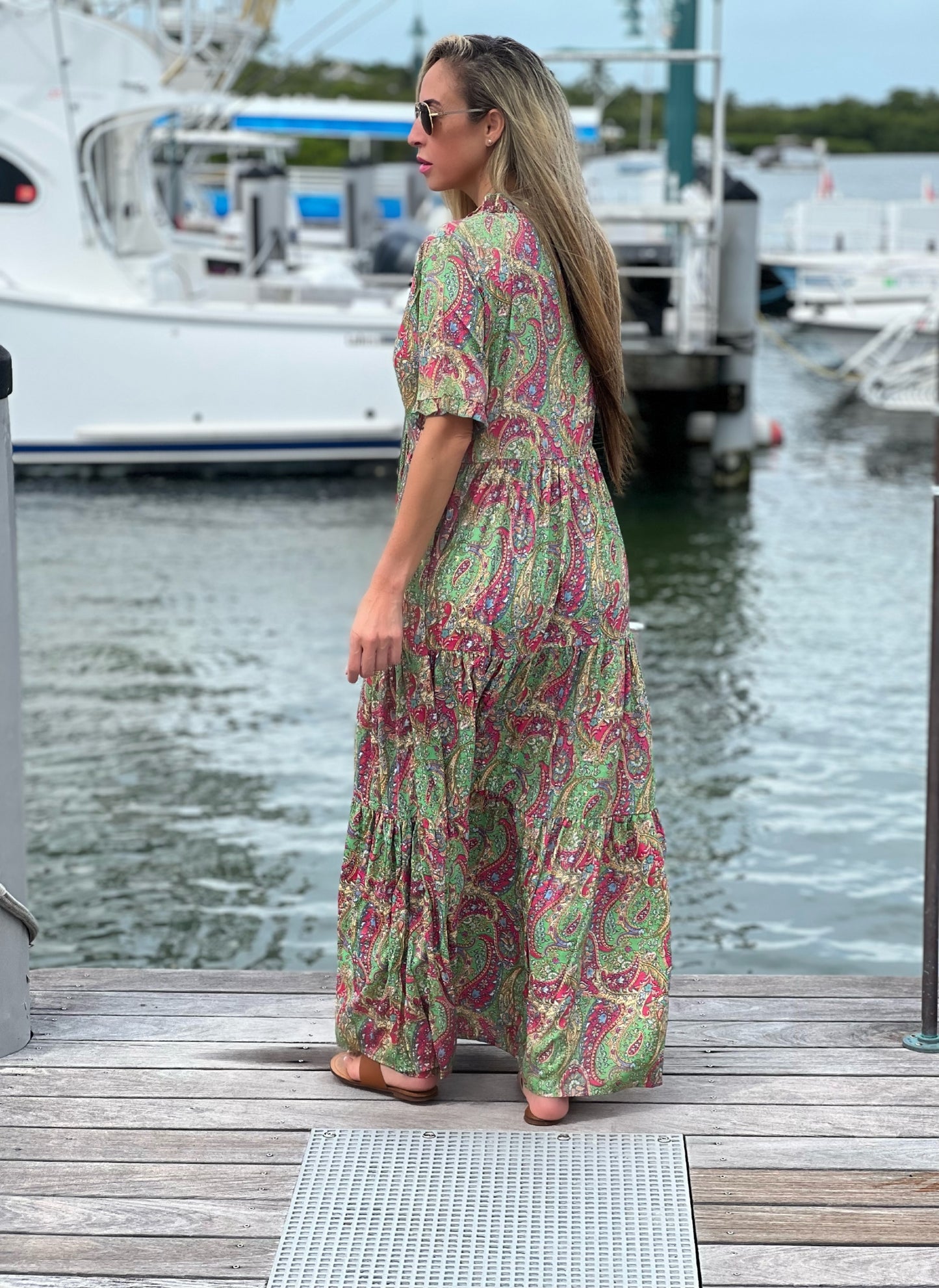 Green Print Long Dress