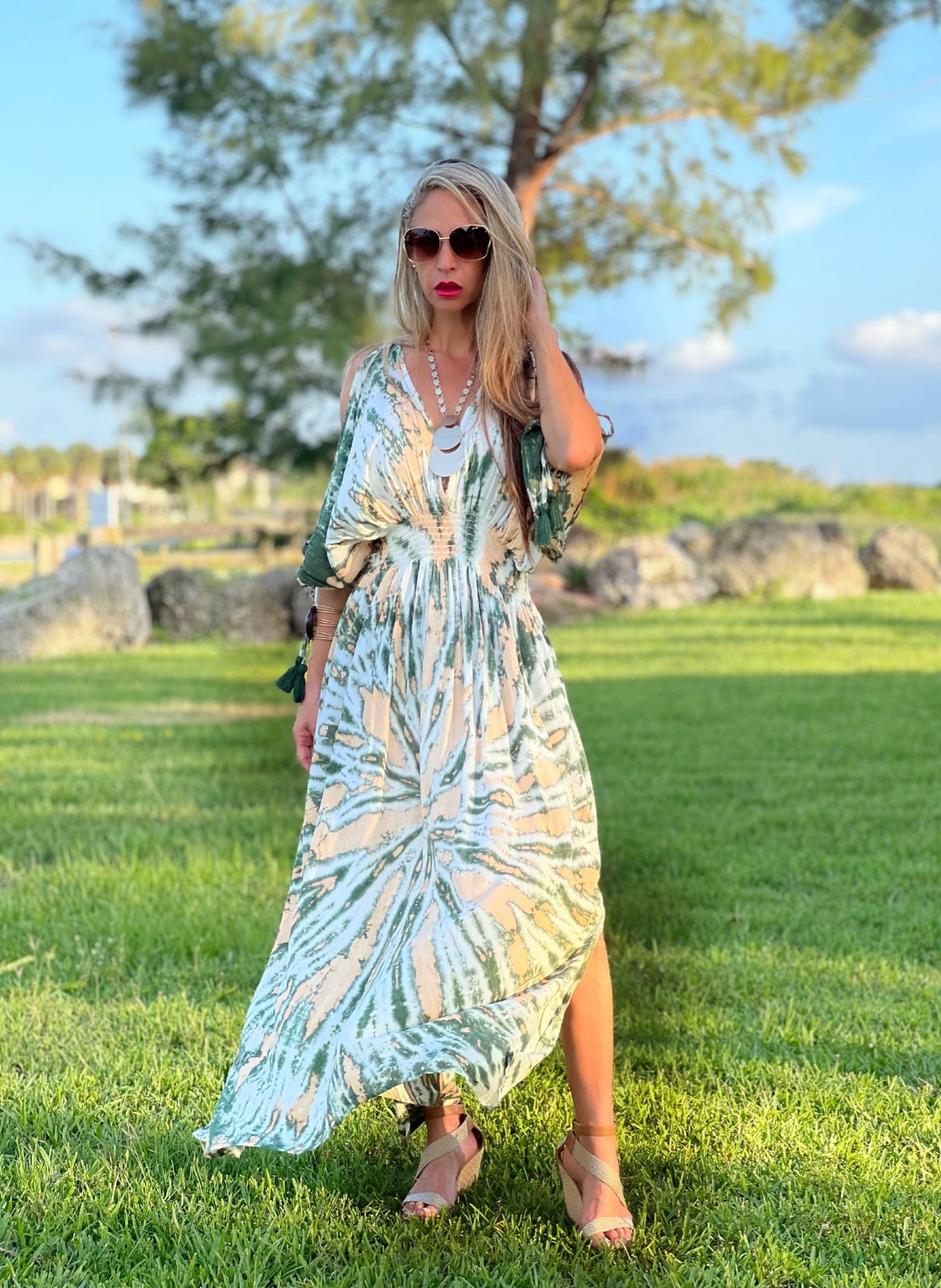 Green Tie Dye Print Maxi