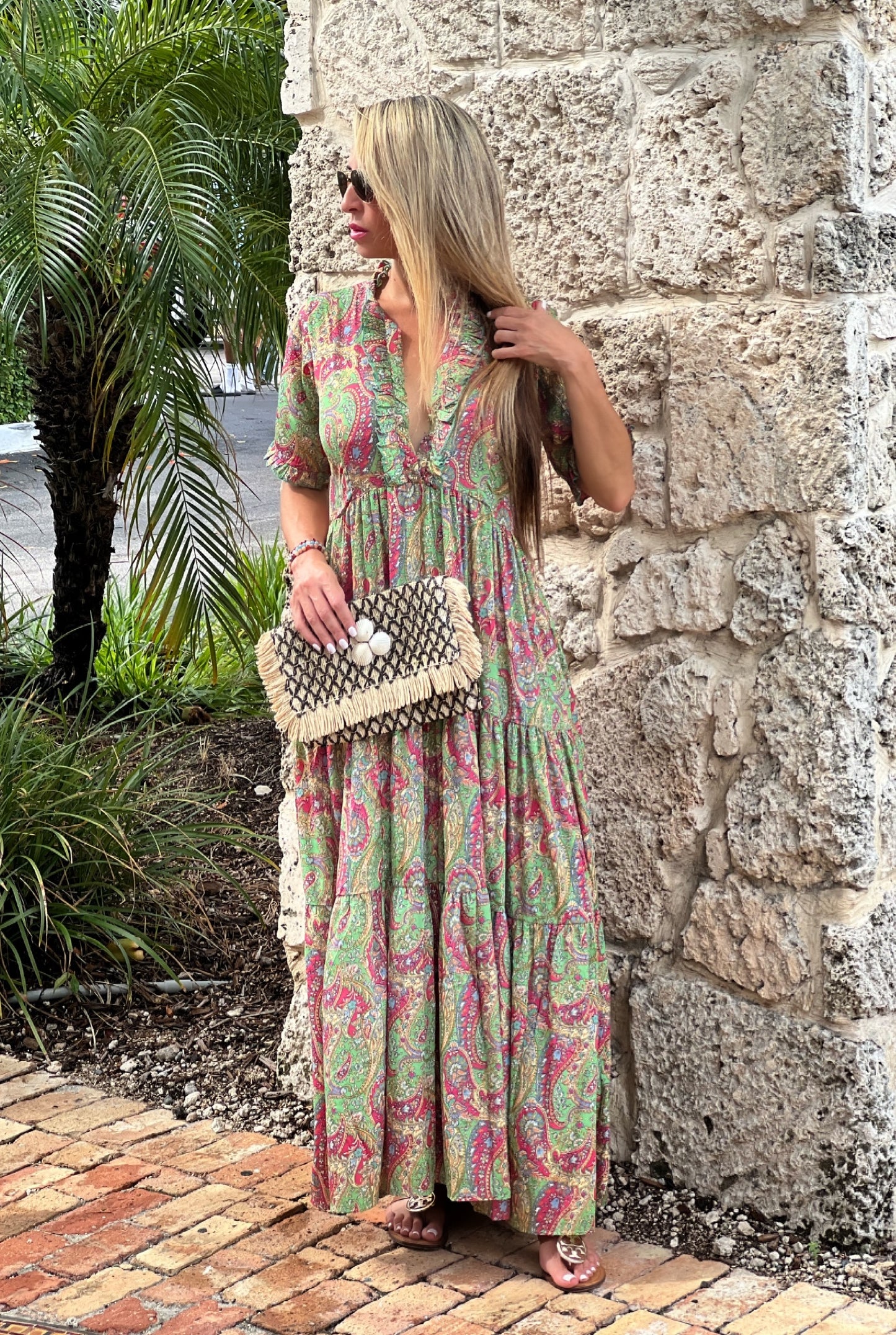 Green Print Long Dress