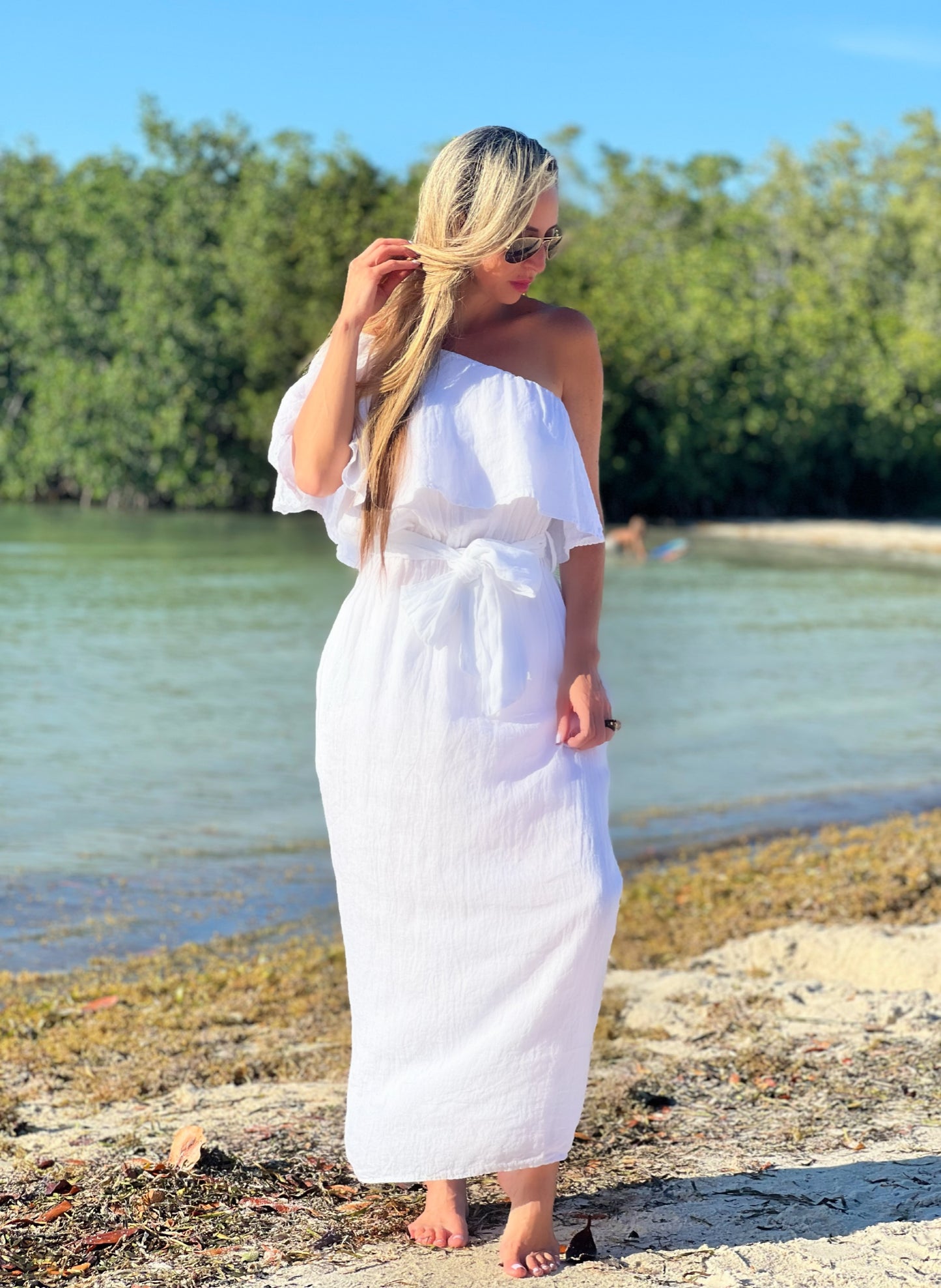 One Shoulder Linen Dress