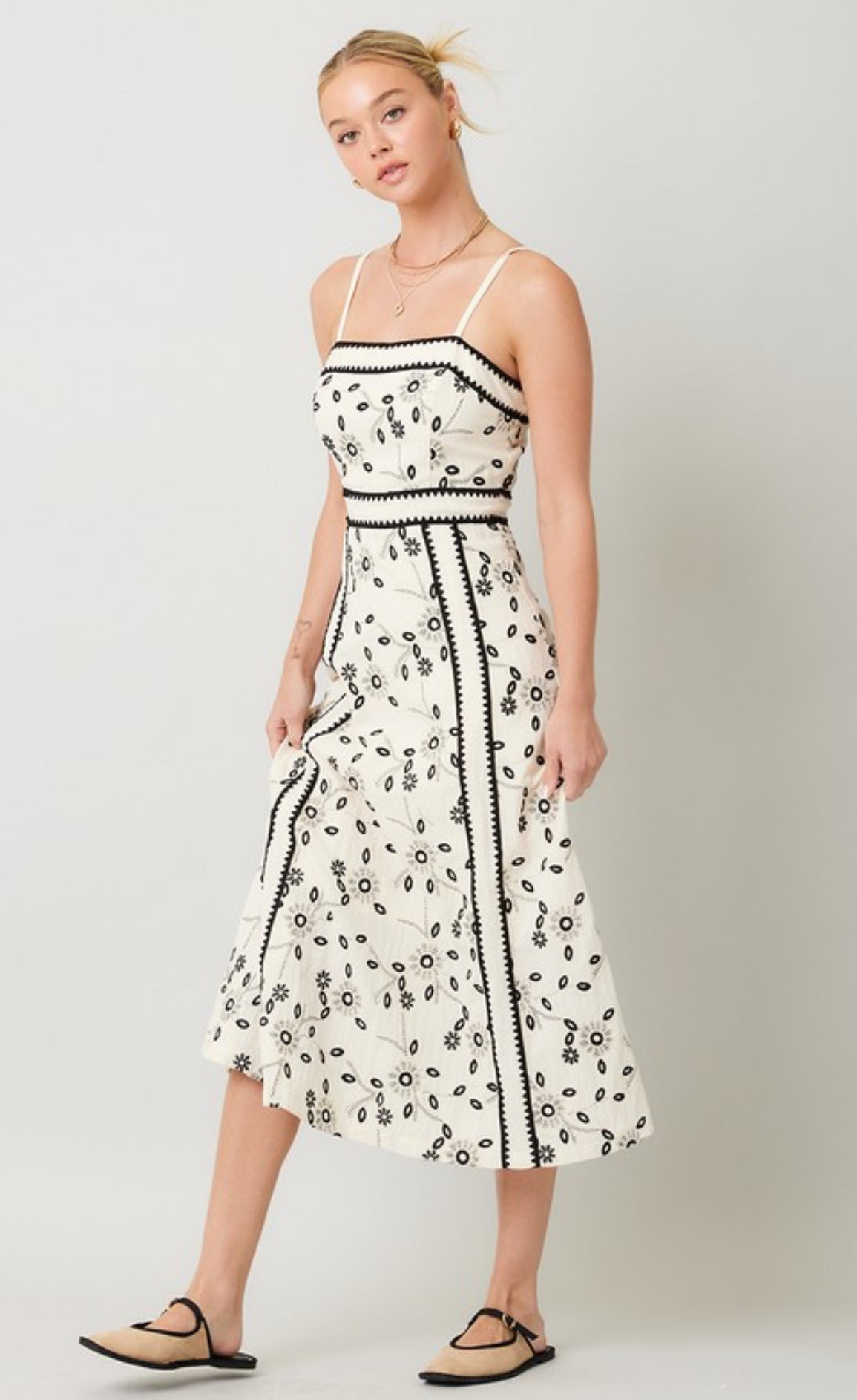 Natural/Black Embroidery Dress