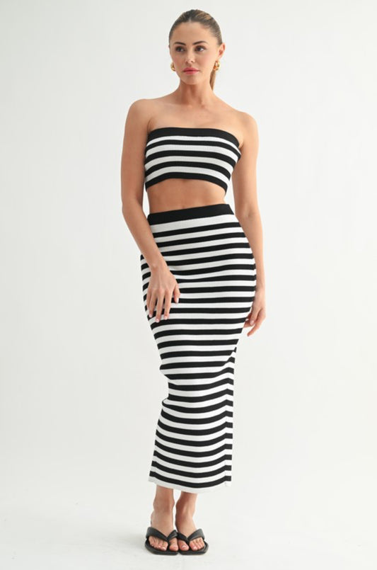 Striped Tube Top & Skirt Set