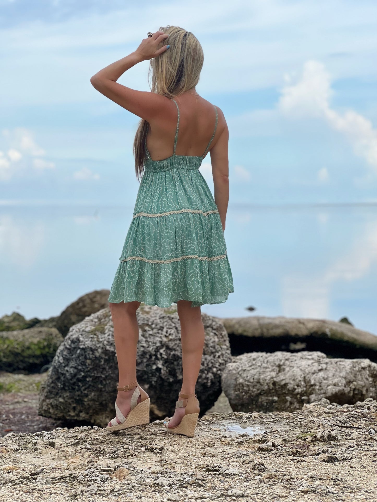 Green Boho Short Dress