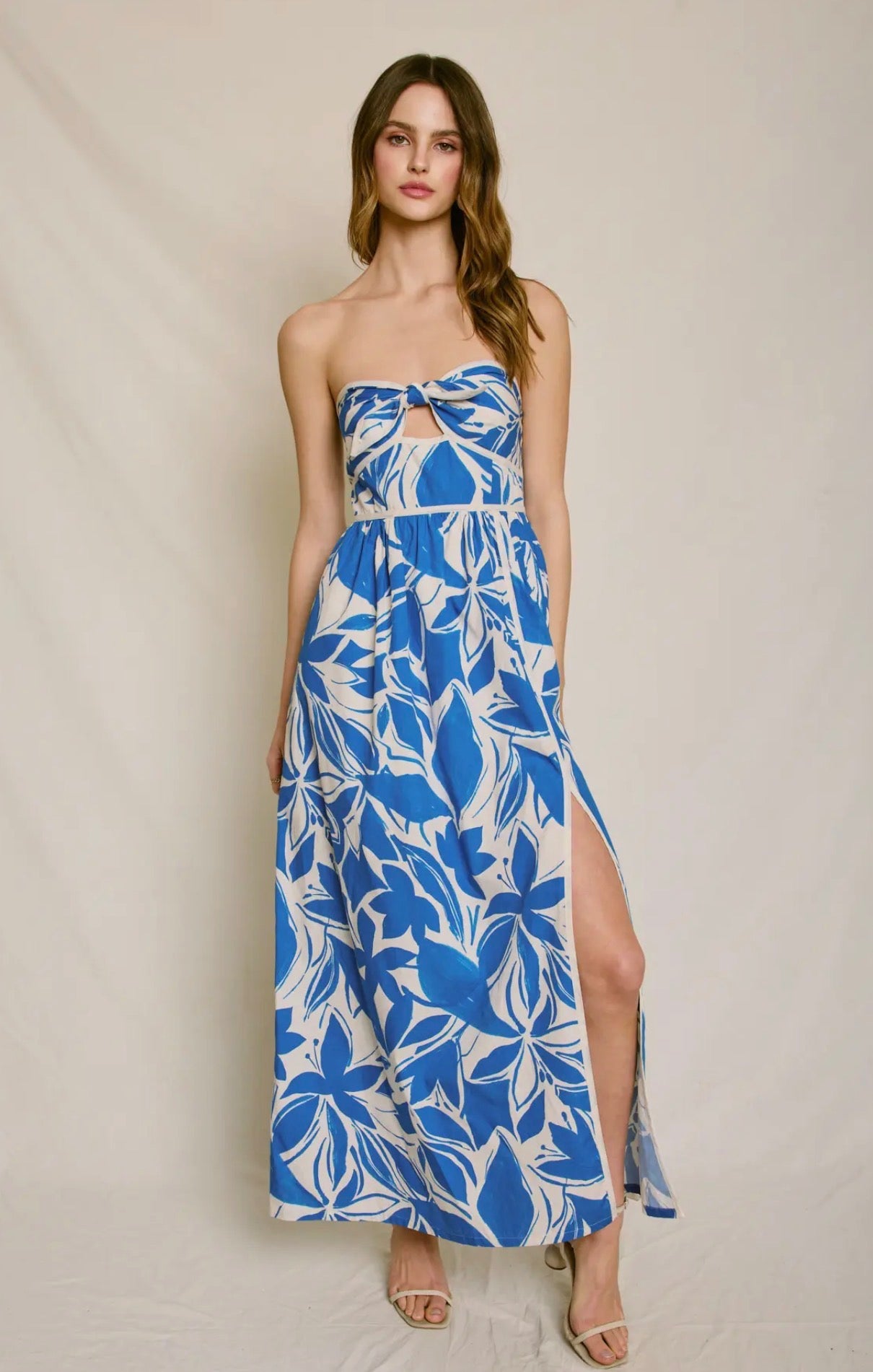 Floral Poplin Strapless Dress