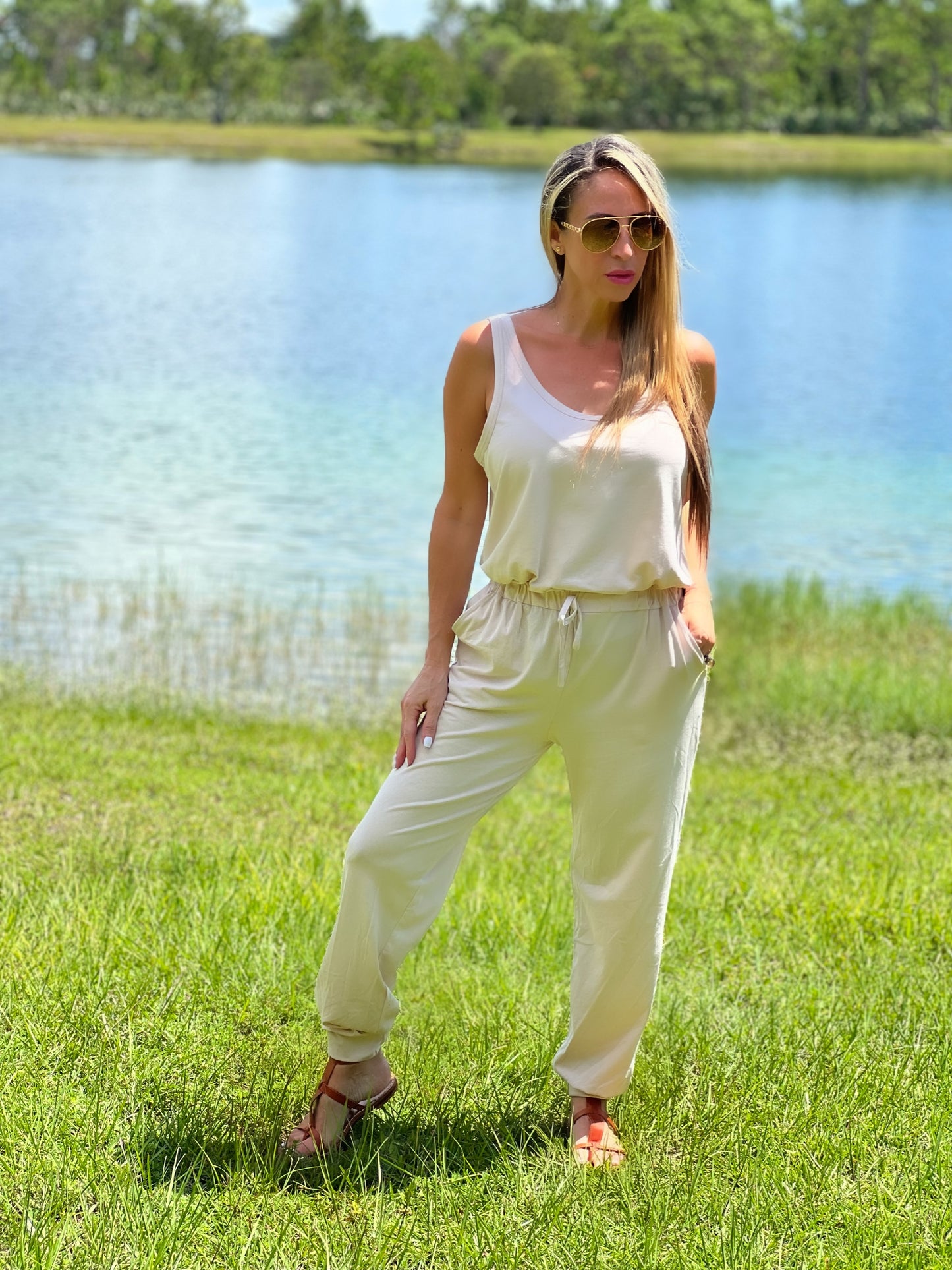 Cream Cuff Jumpsuit