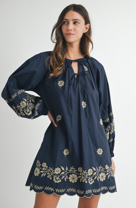 Embroidered Peasant Mini Dress