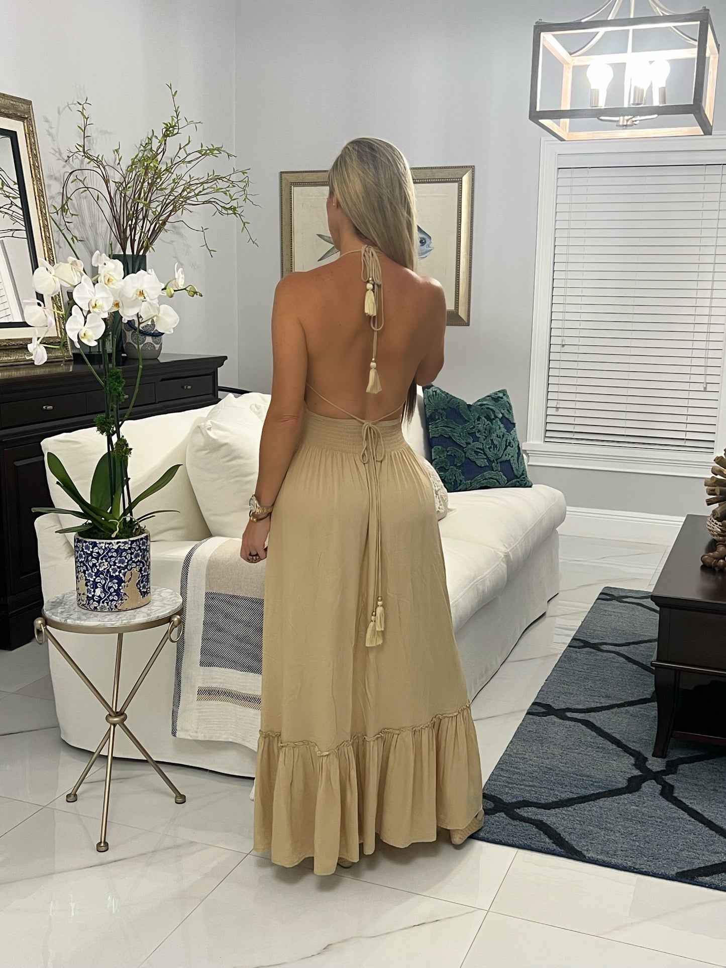 Beige Halter Maxi Dress