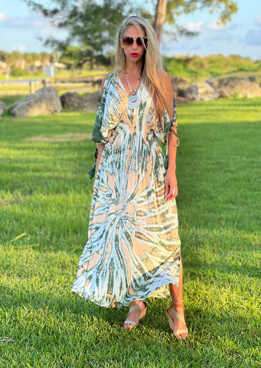 Green Tie Dye Print Maxi