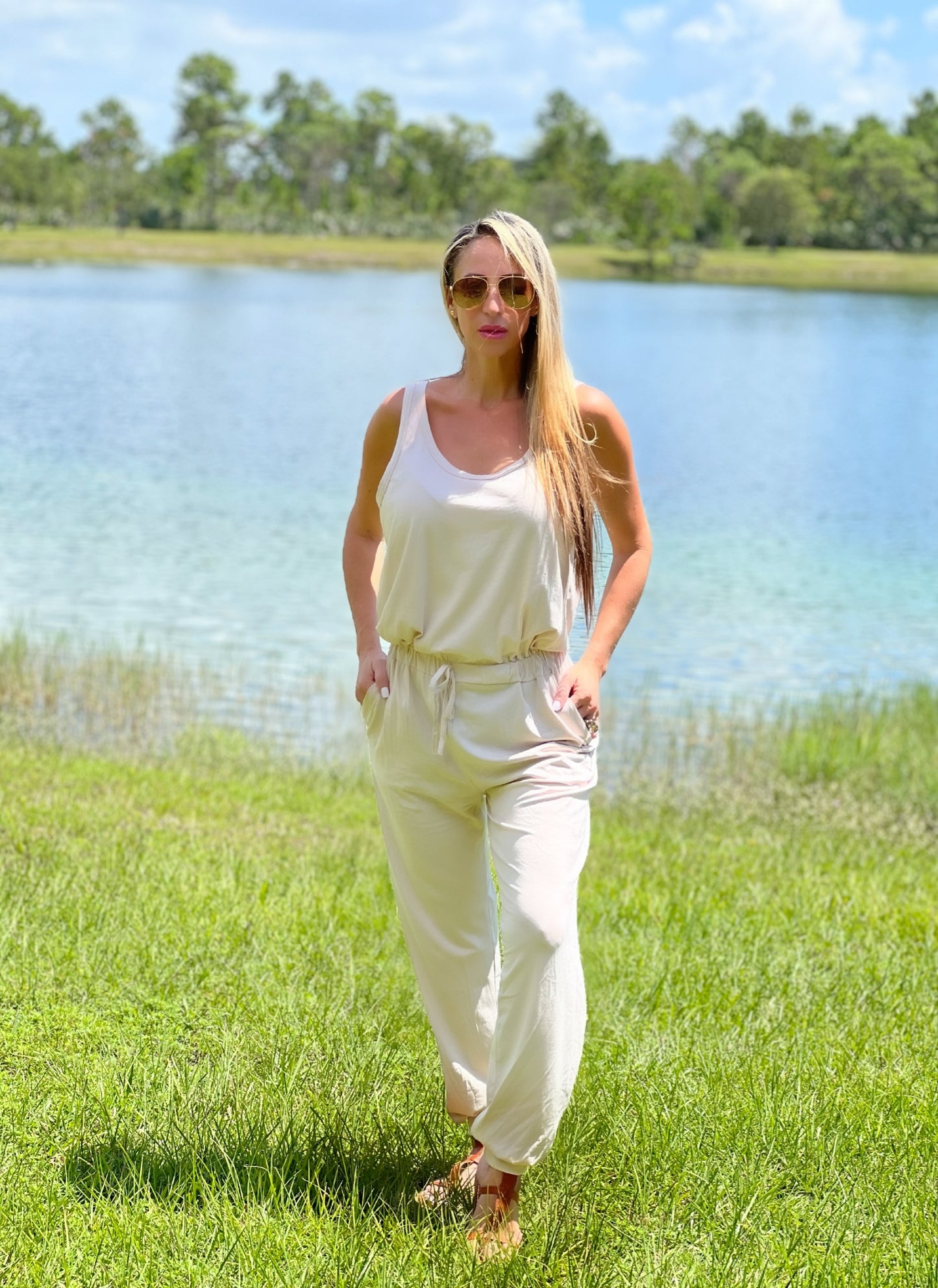 Cream Cuff Jumpsuit