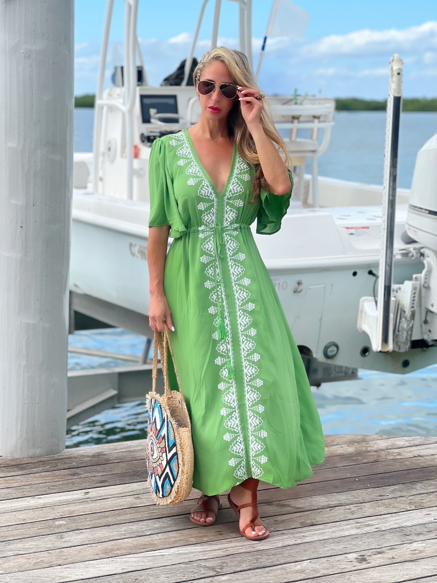 Embroidered Green Dress