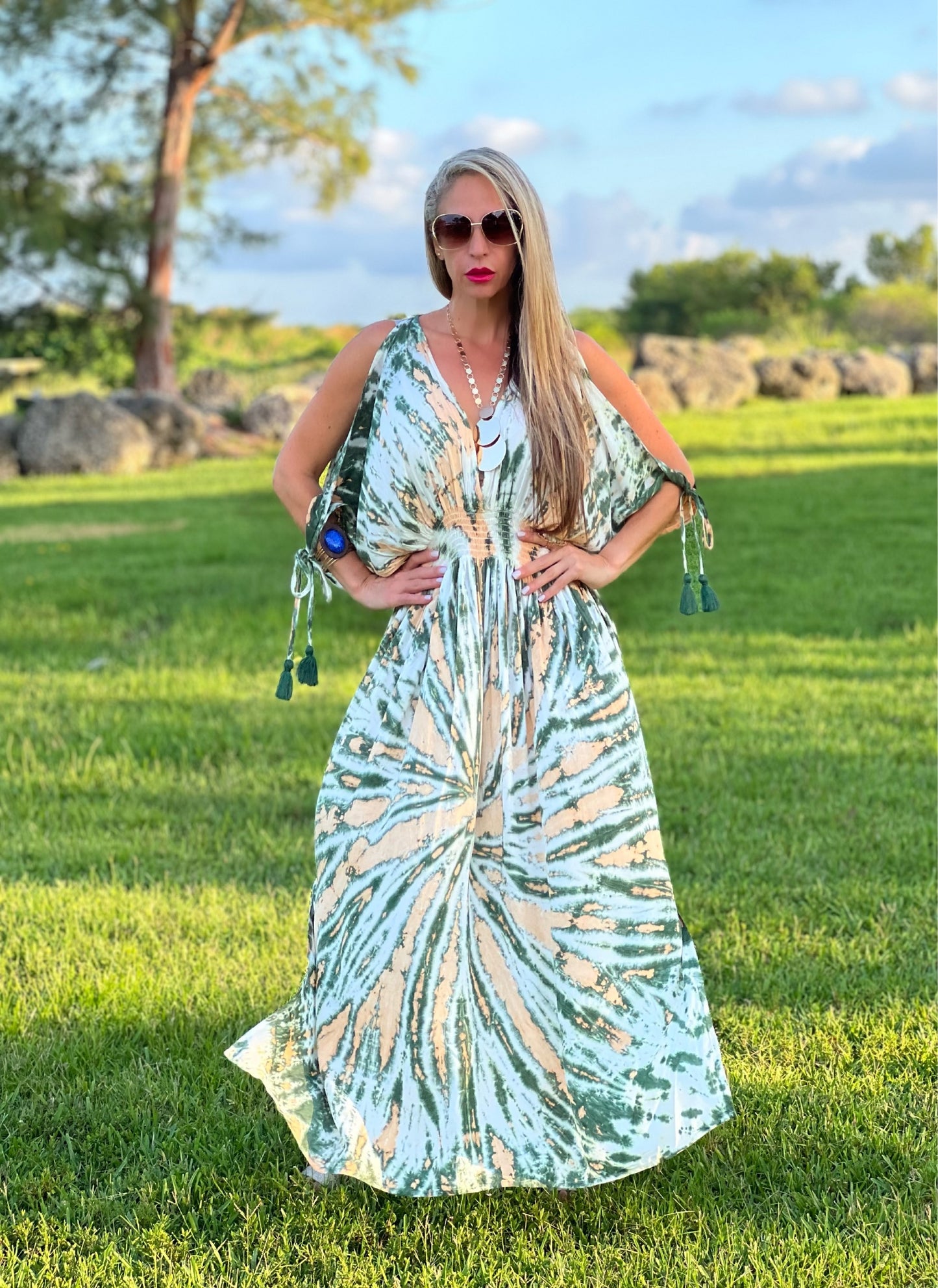 Green Tie Dye Print Maxi