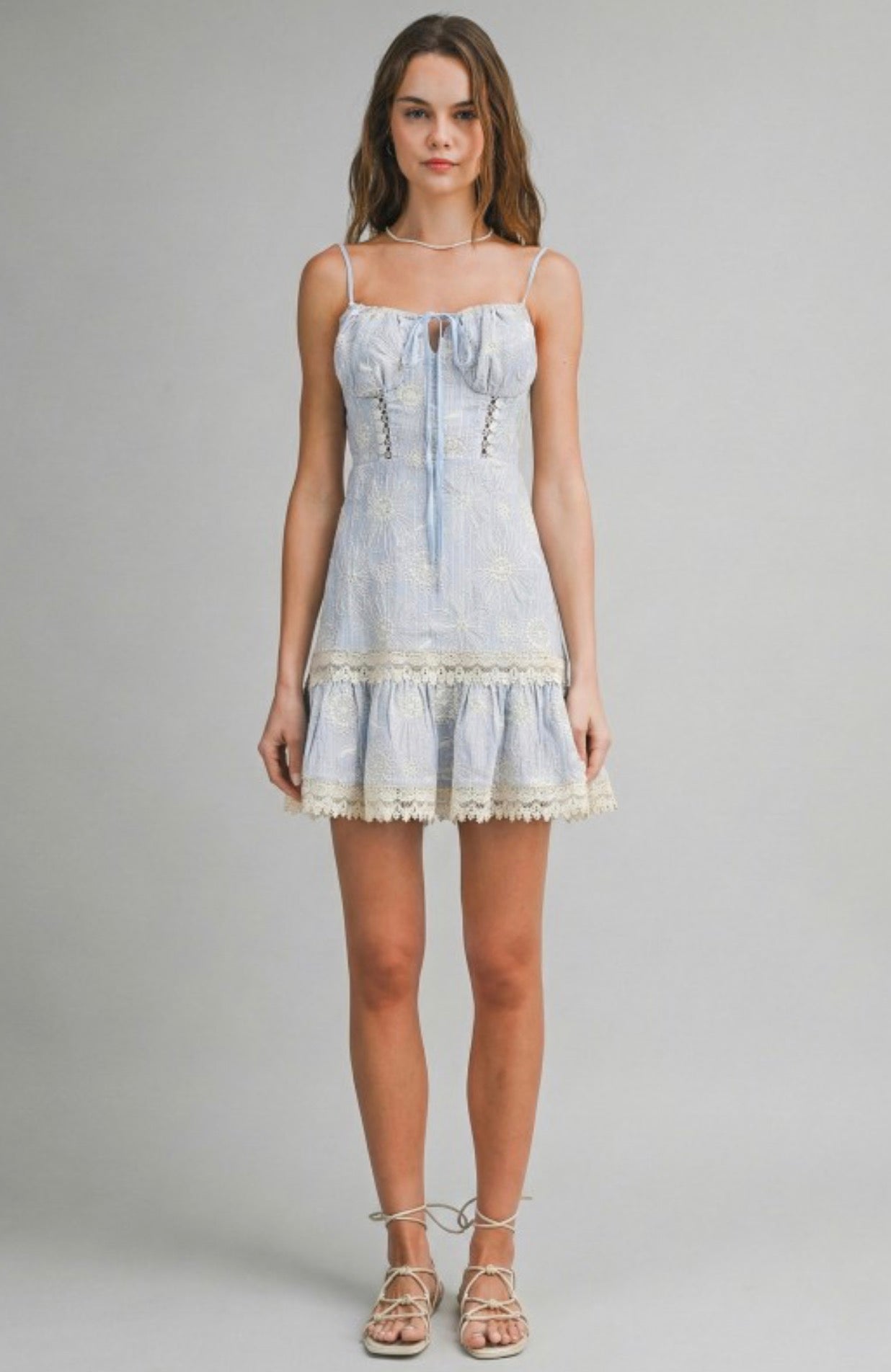 Blue Embroidered Mini Dress