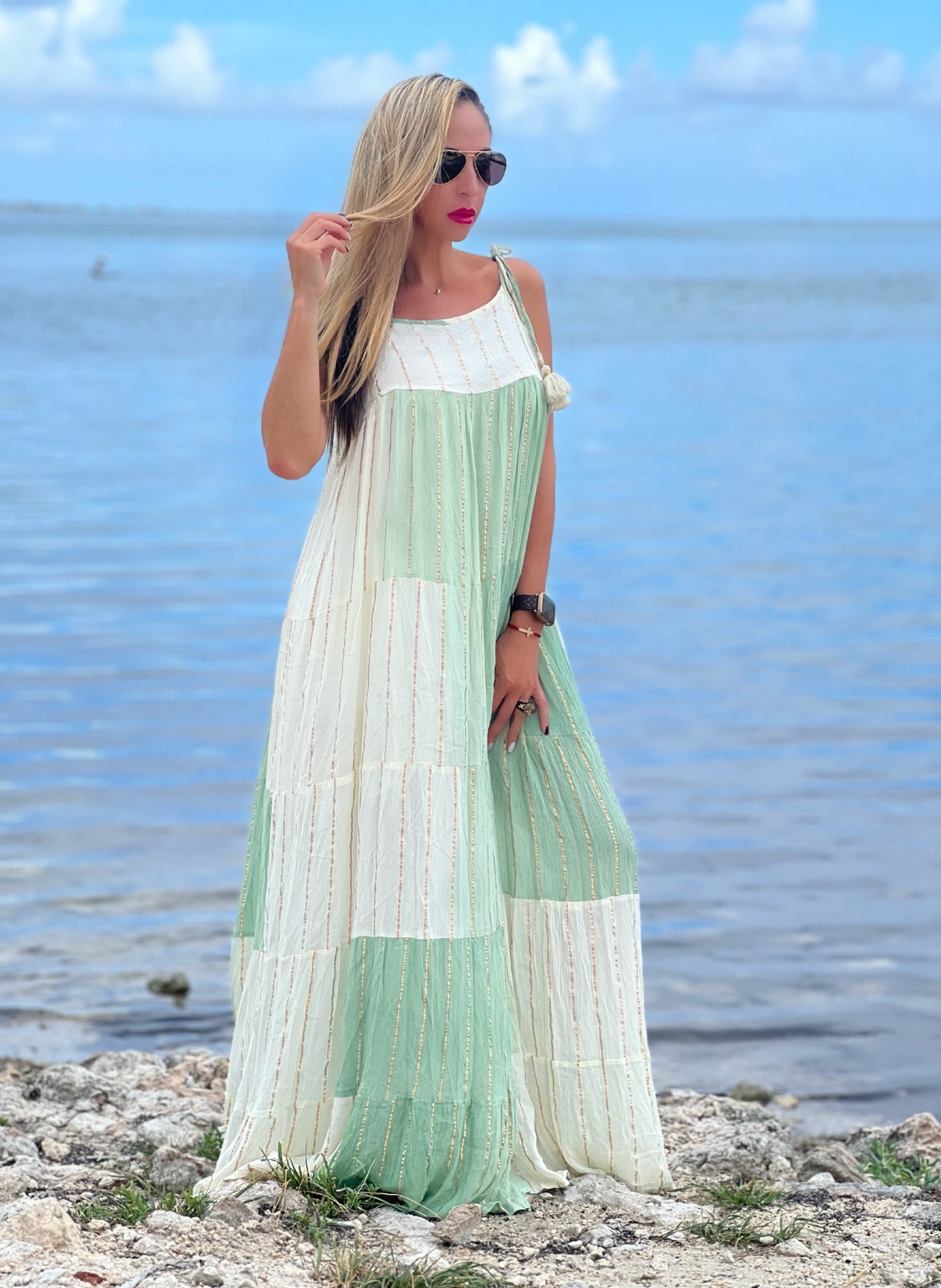 Mint + Cream Maxi Dress