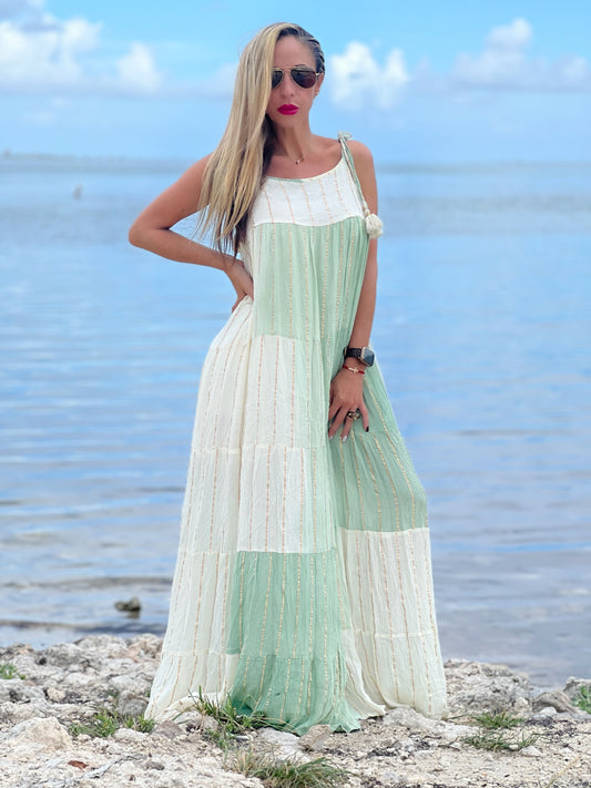 Mint + Cream Maxi Dress