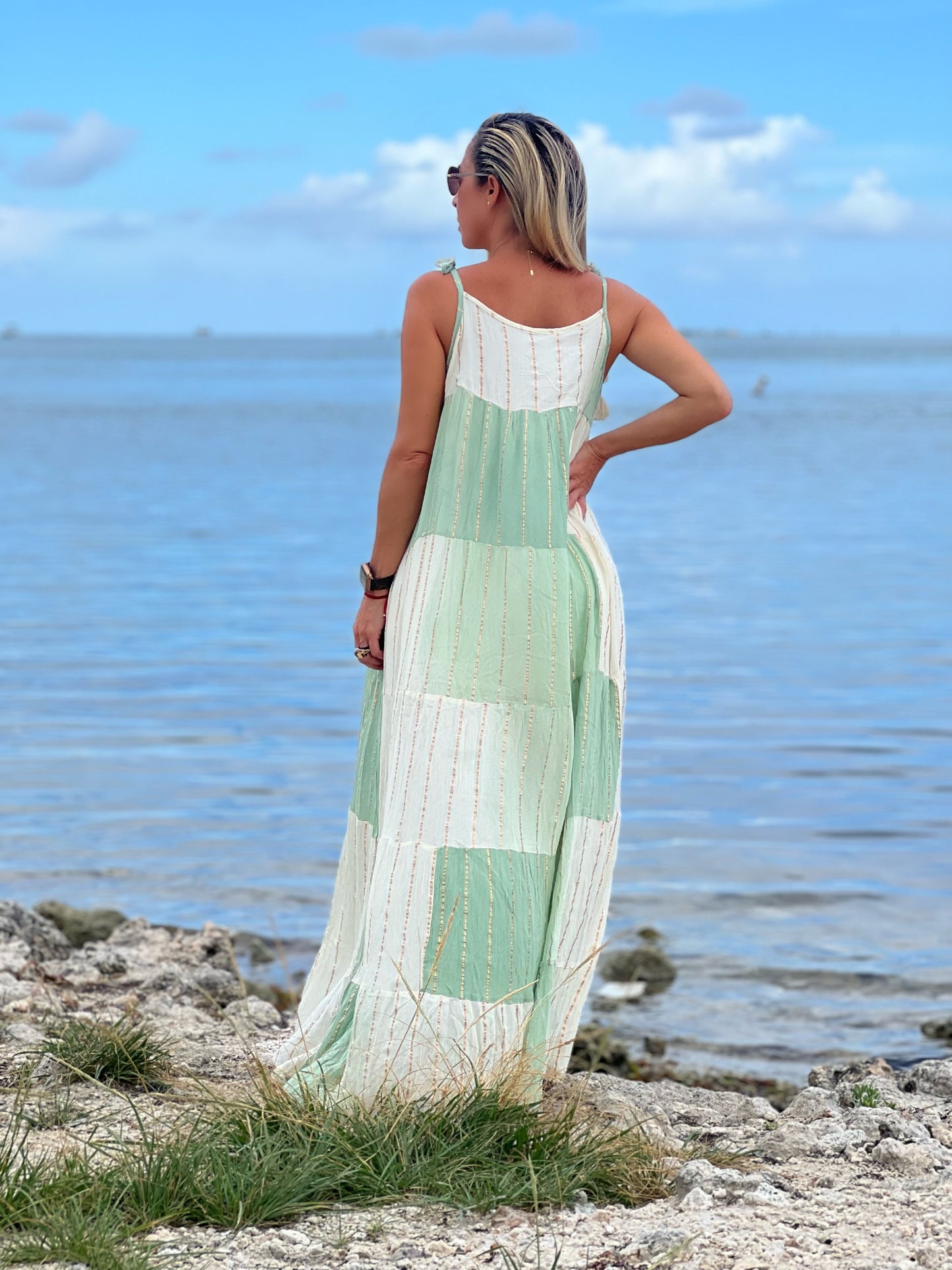 Mint + Cream Maxi Dress