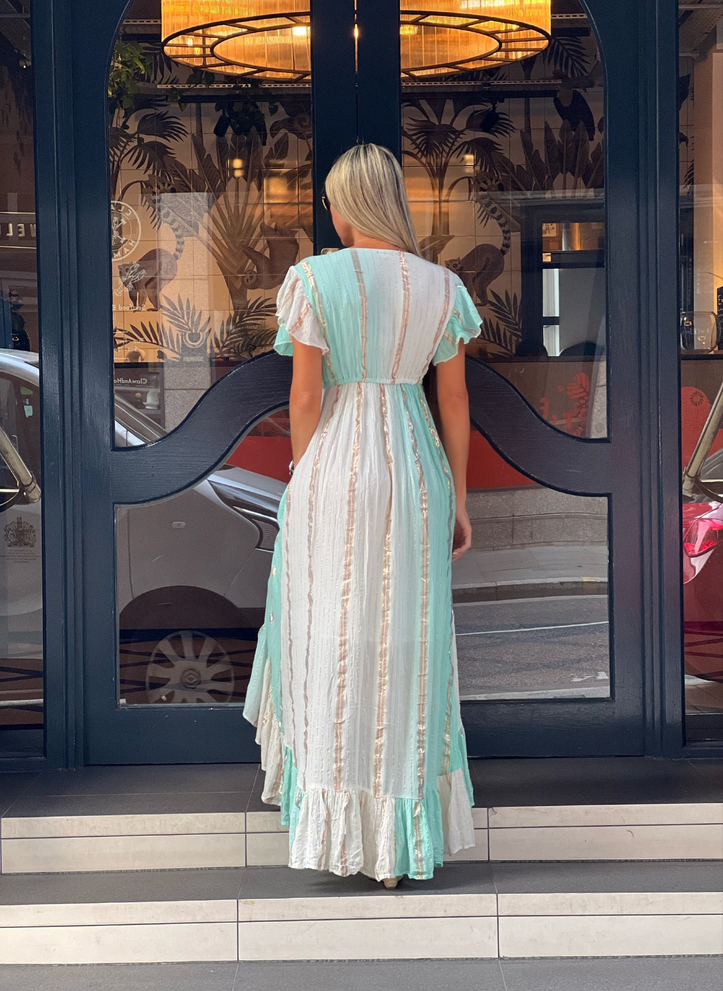 Multi-Color Teal High Low Maxi Dress