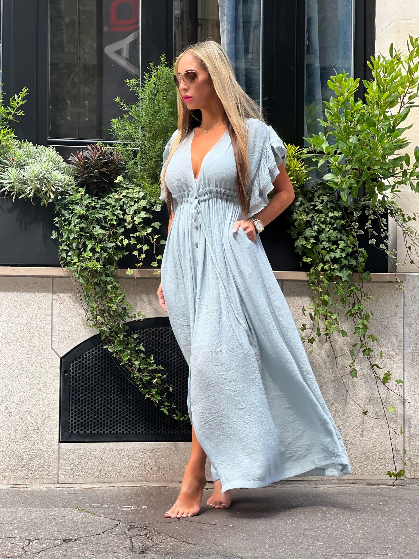 Blue Button Down Maxi Dress