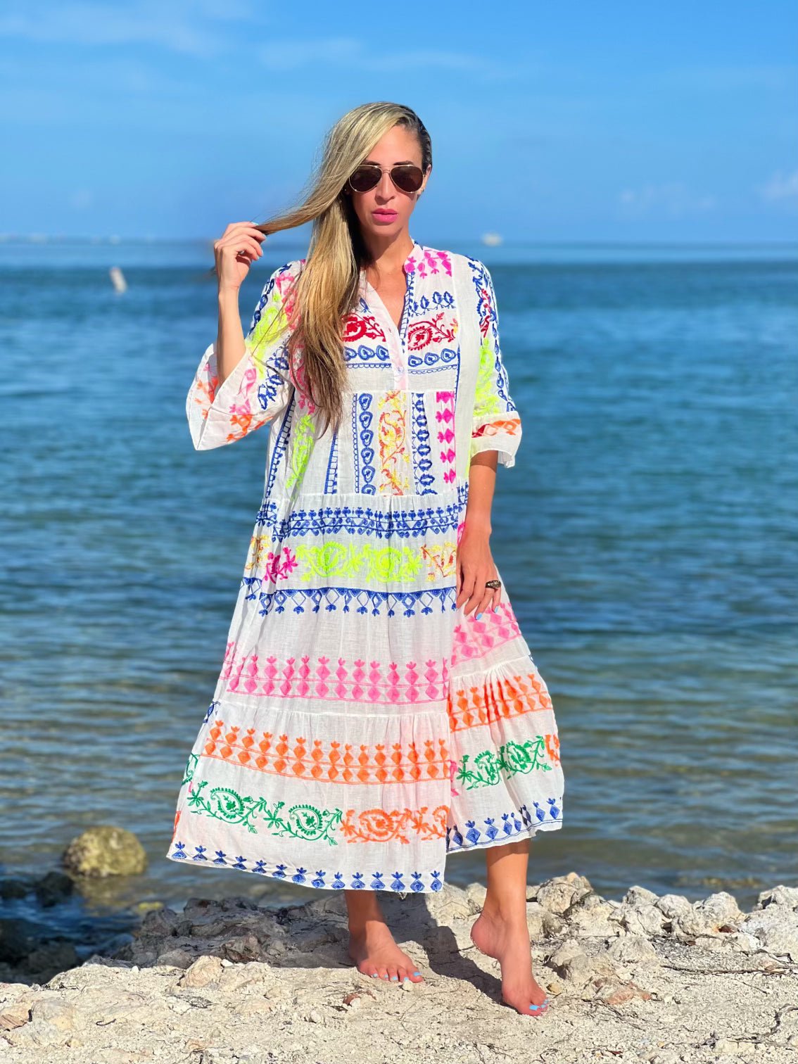 Multi-Color Embroidered Maxi Dress