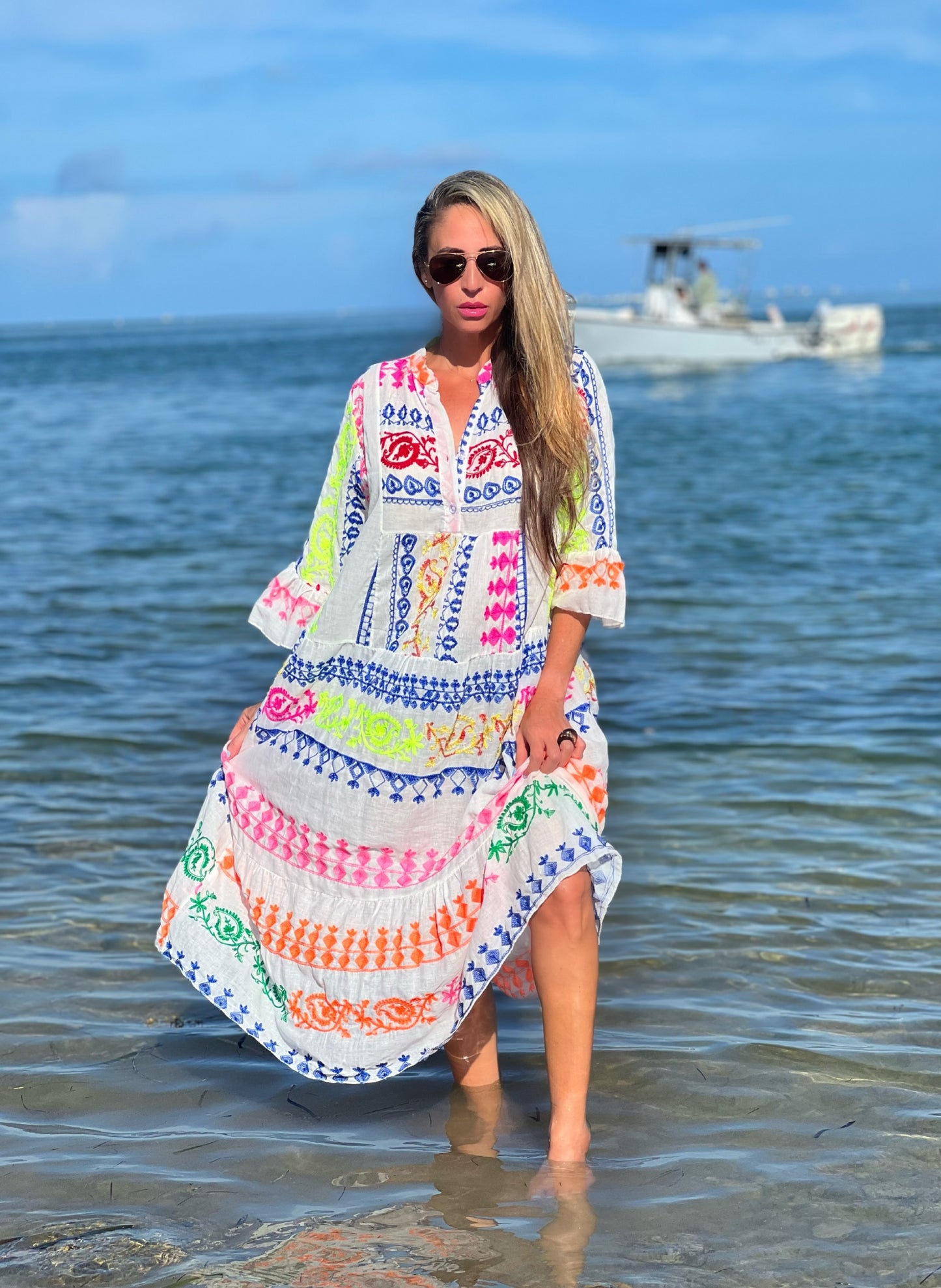 Multi-Color Embroidered Maxi Dress