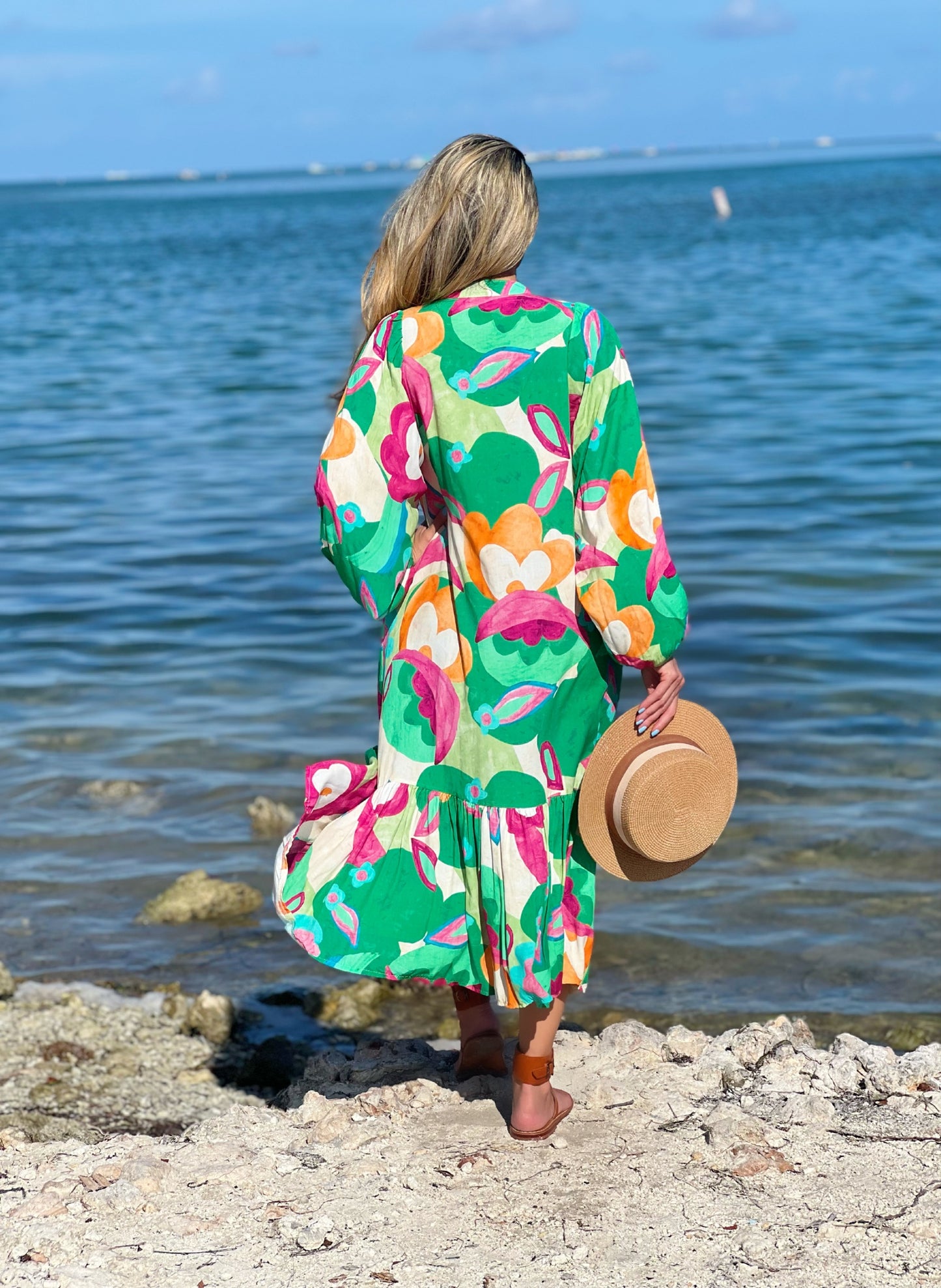 Floral Shirt Collared Midi Dress