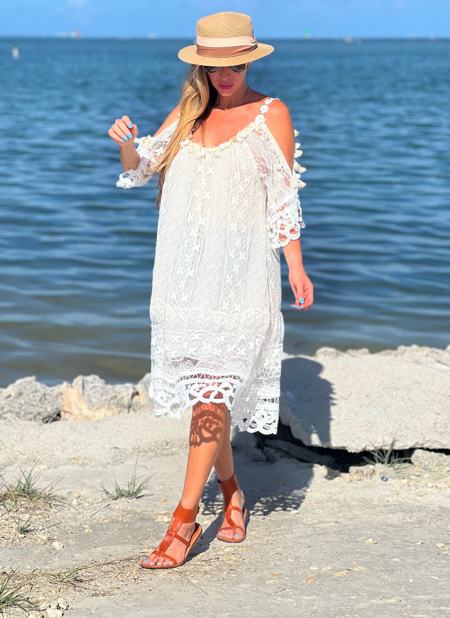 White Lace Midi Dress