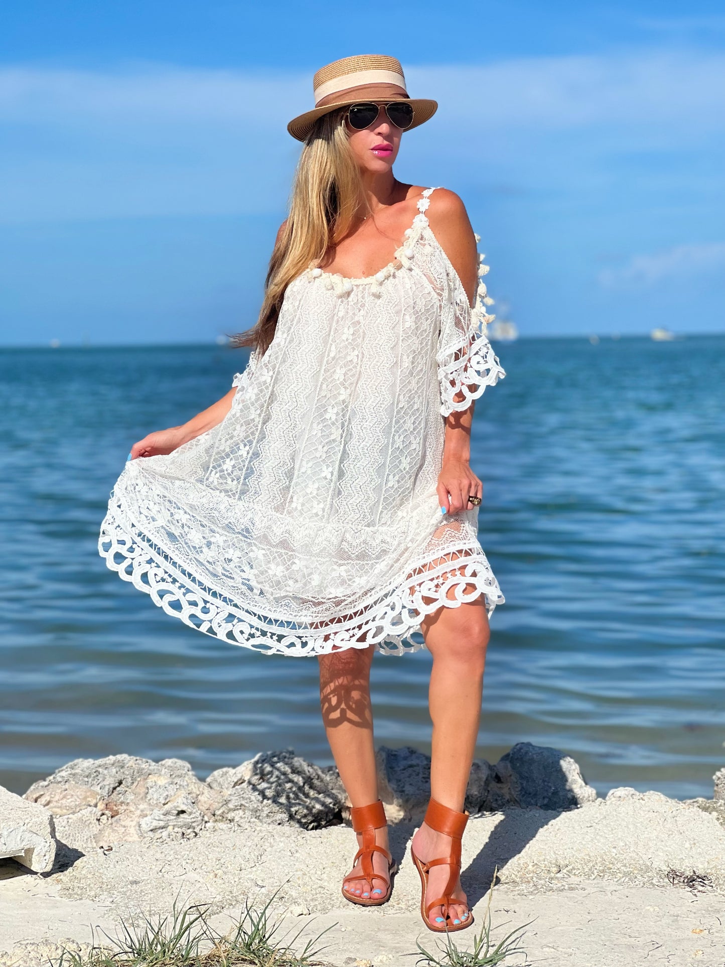 White Lace Midi Dress