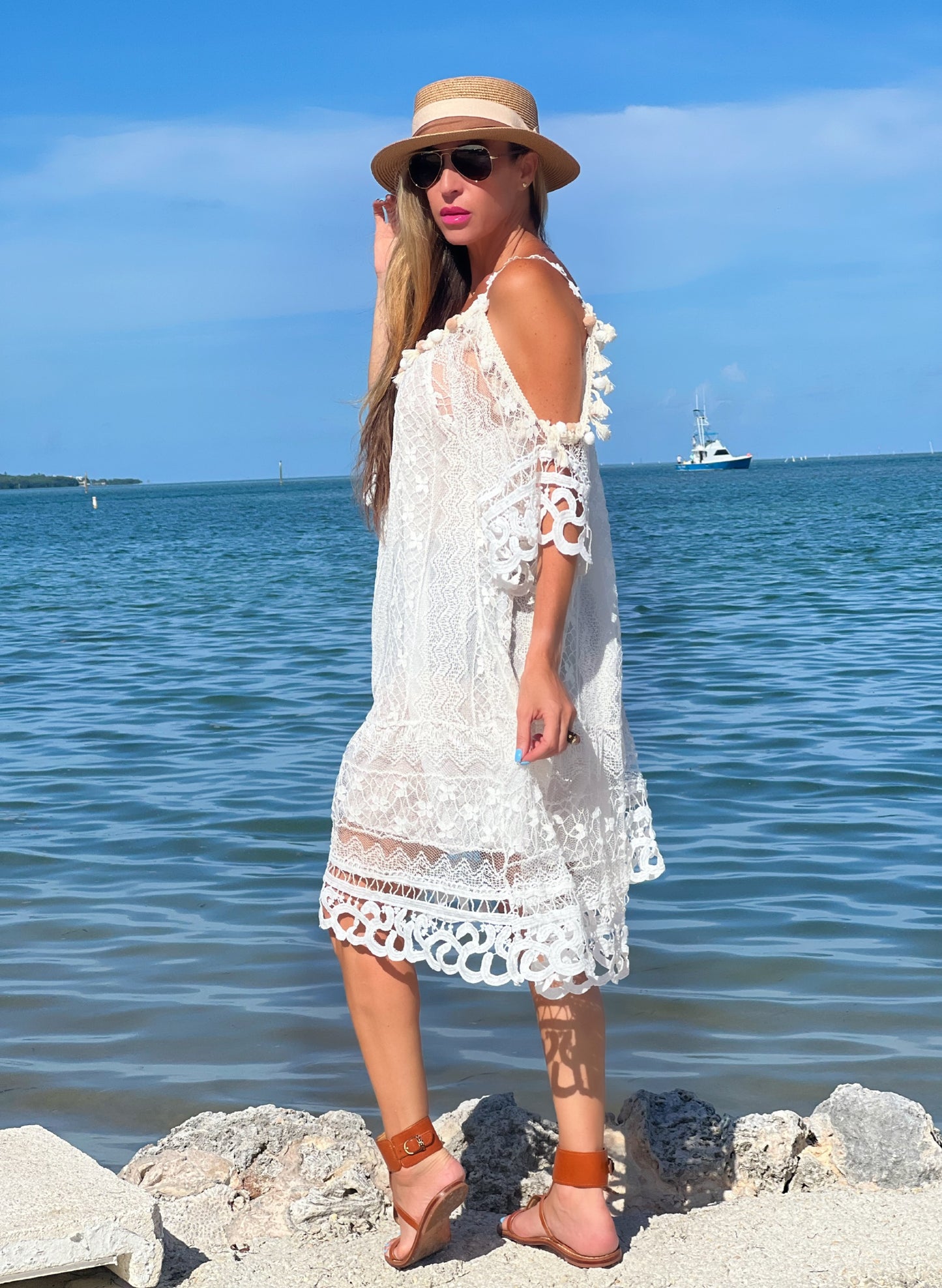 White Lace Midi Dress