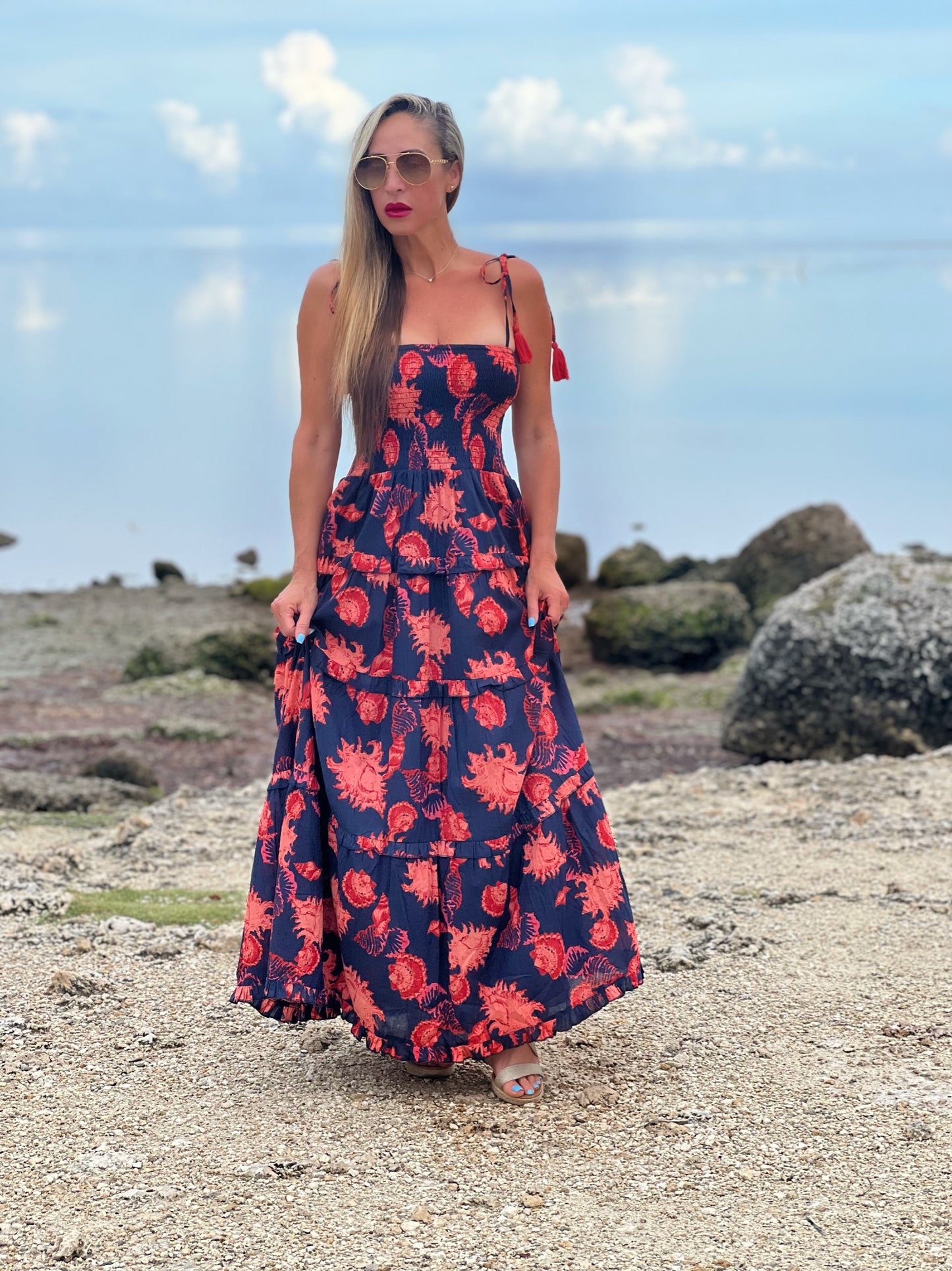 Navy Shallow Shells Maxi Dress