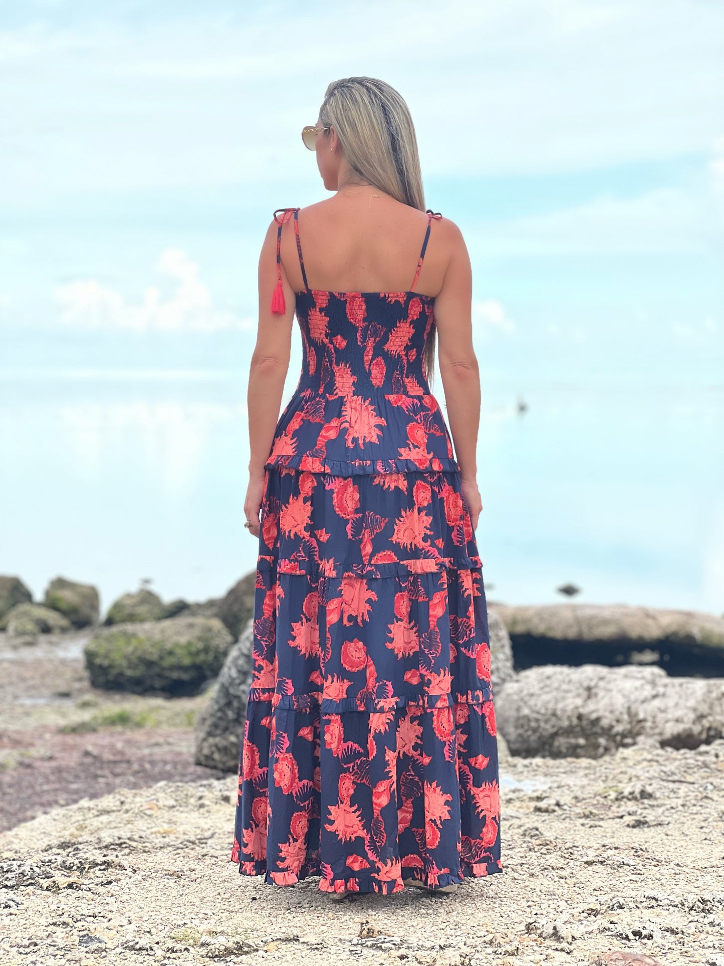 Navy Shallow Shells Maxi Dress