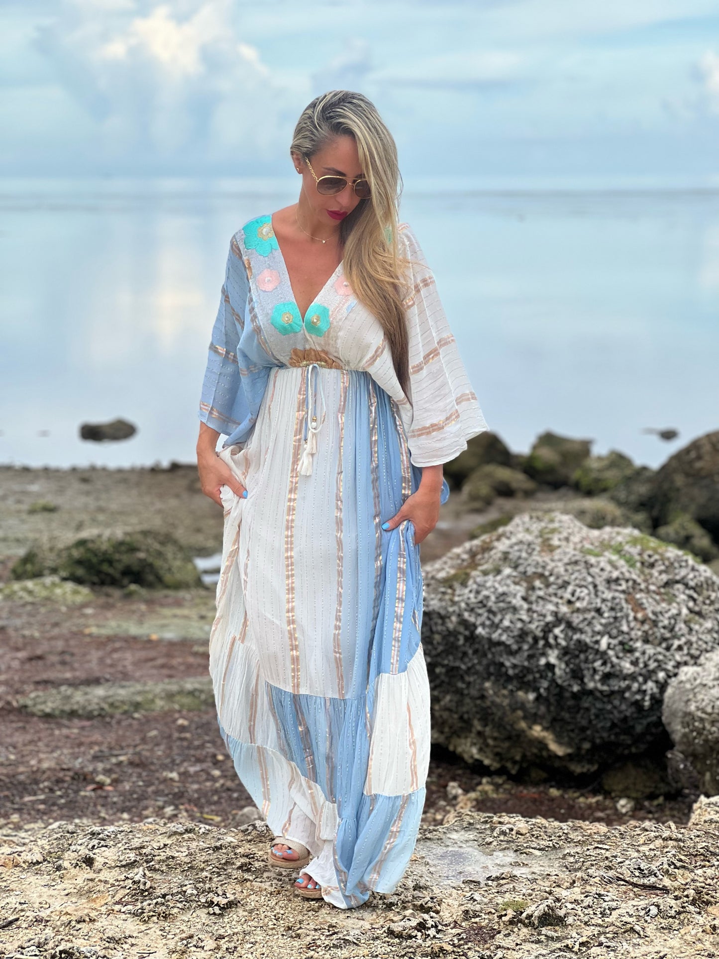 Blue + Ivory Maxi Dress