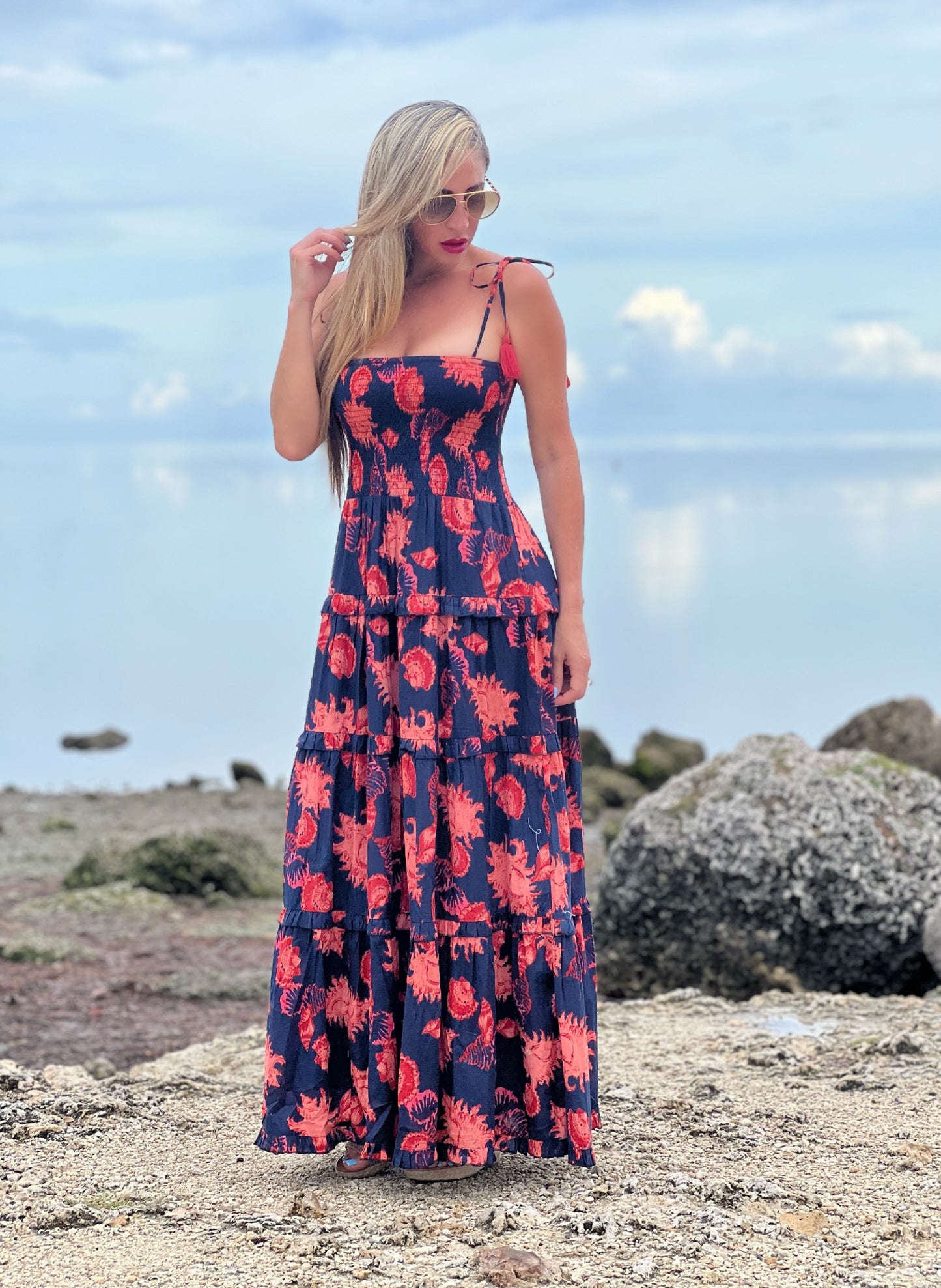 Navy Shallow Shells Maxi Dress