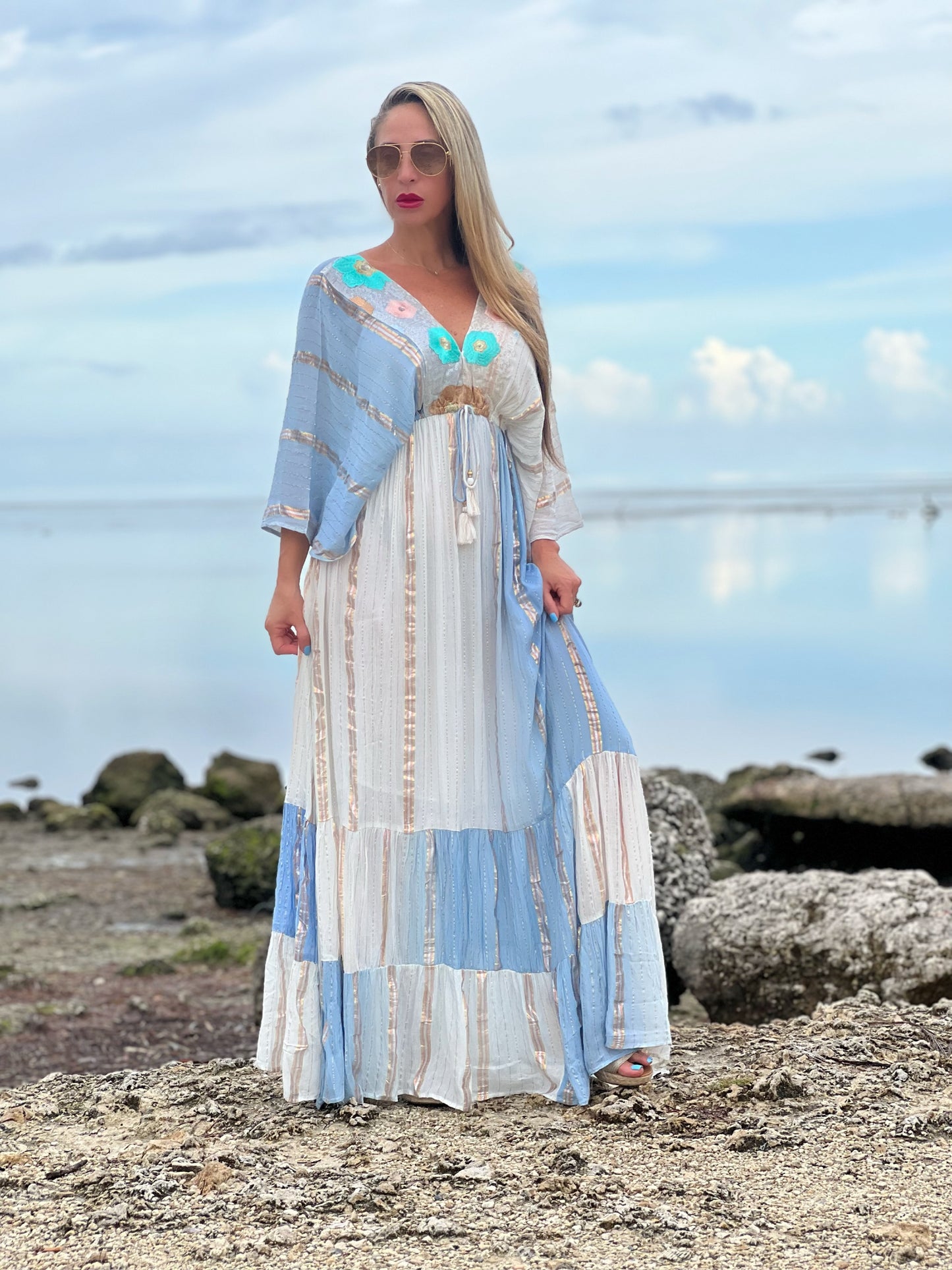 Blue + Ivory Maxi Dress